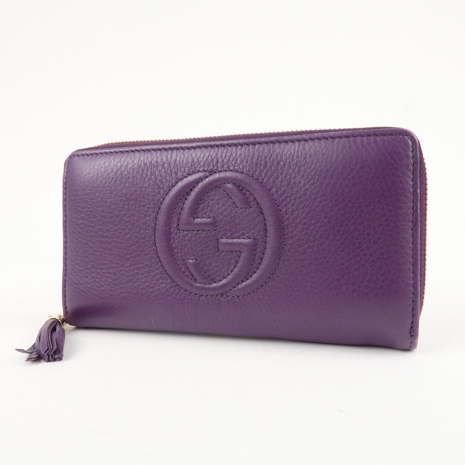 GUCCI SOHO Leather Zip Around Long Wallet Purple Used