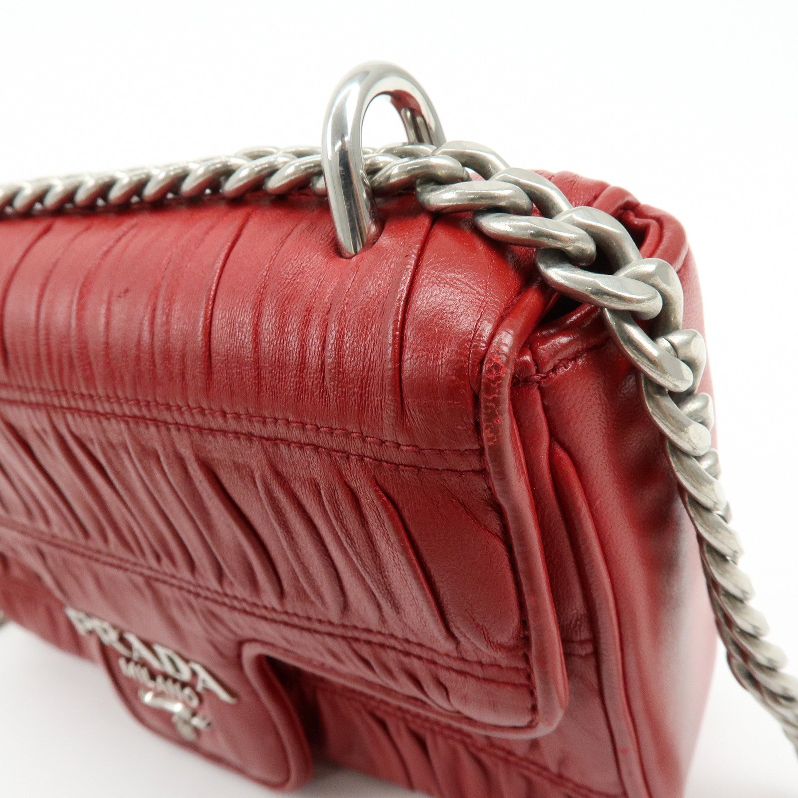 PRADA Nappa Goatskin Leather Chain Shoulder Bag Red 1BD140