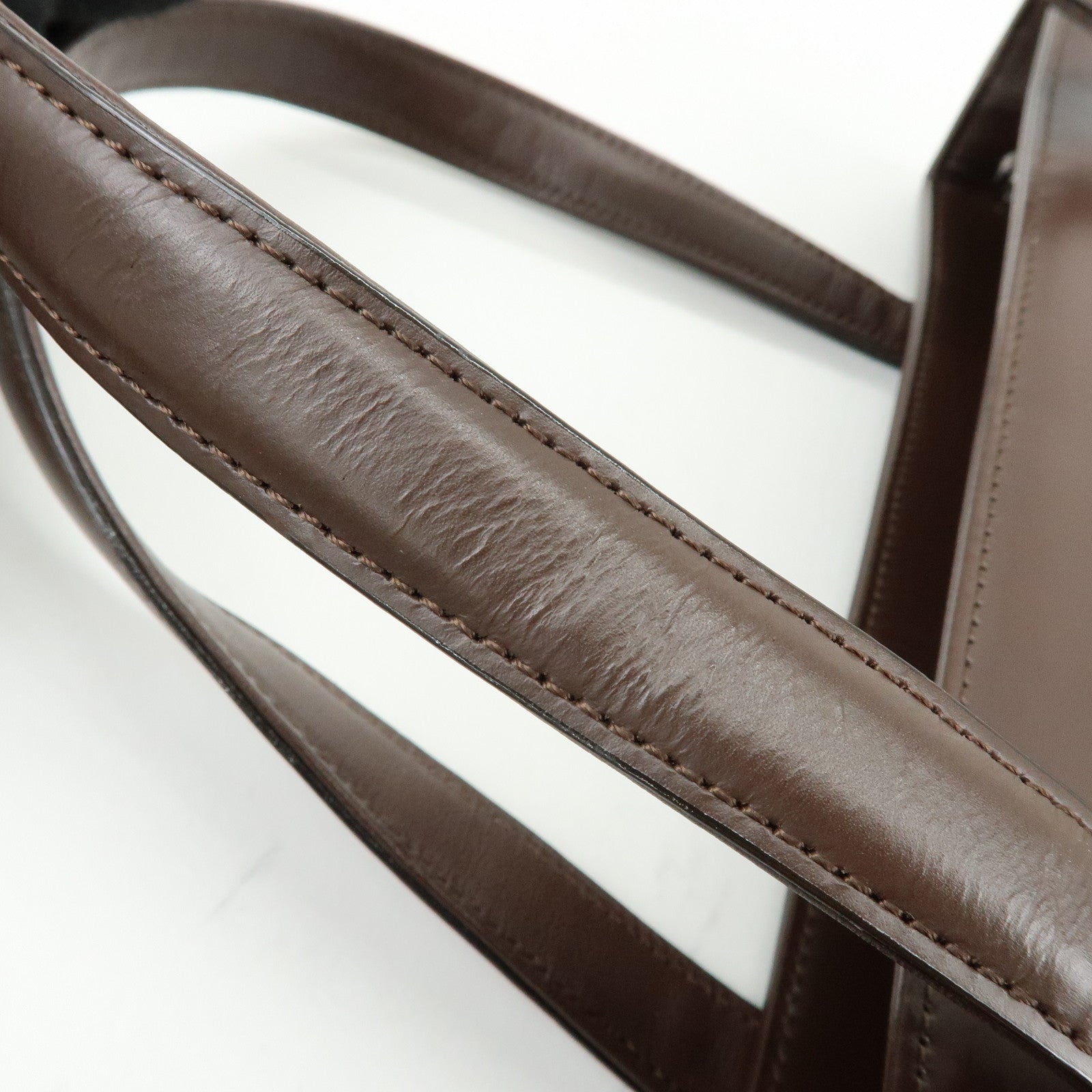 BURBERRY Nova Plaid Leather Hand Bag Tote Bag Brown