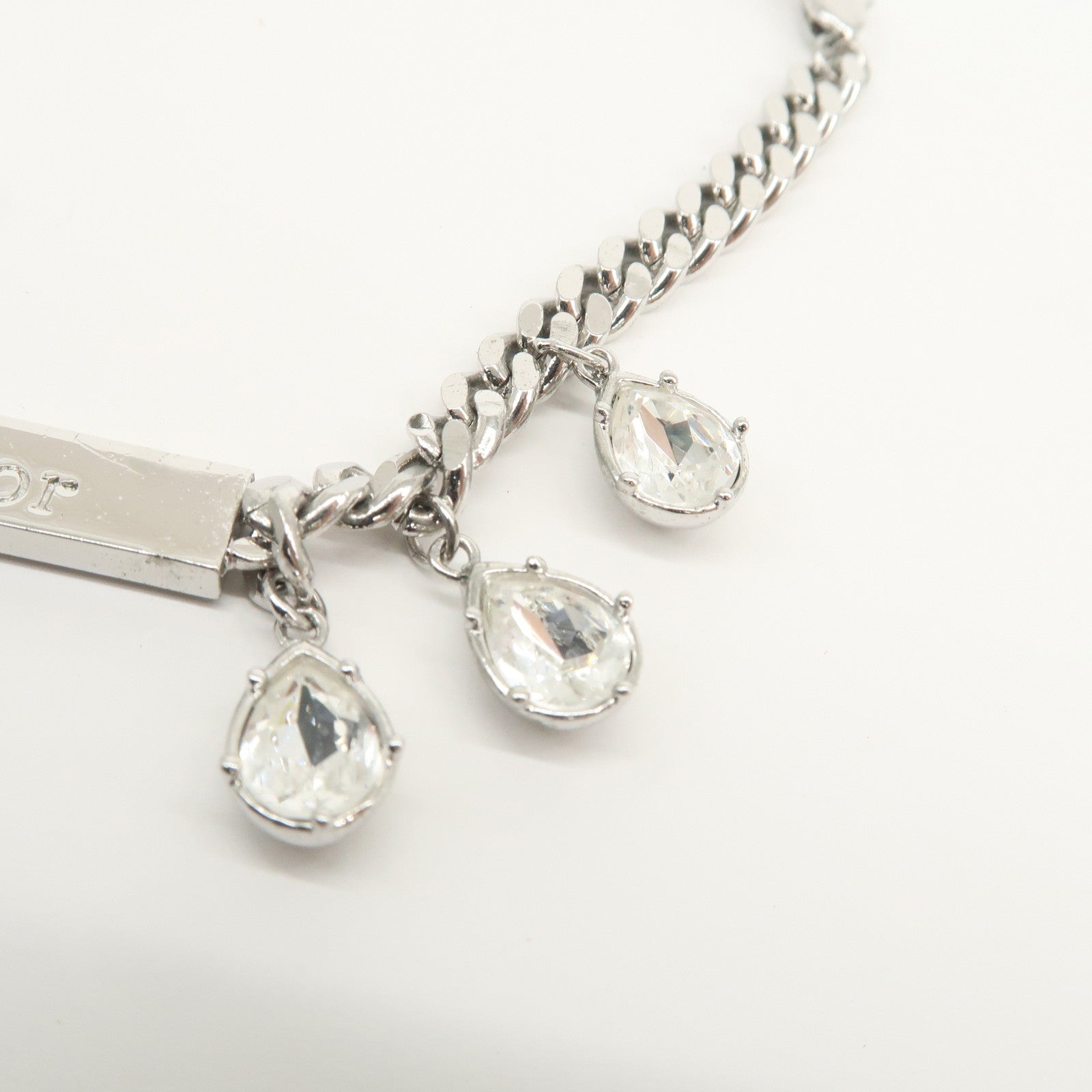 Christian Dior Teardrop shaped Rhinestone Metal Bracelet Silver
