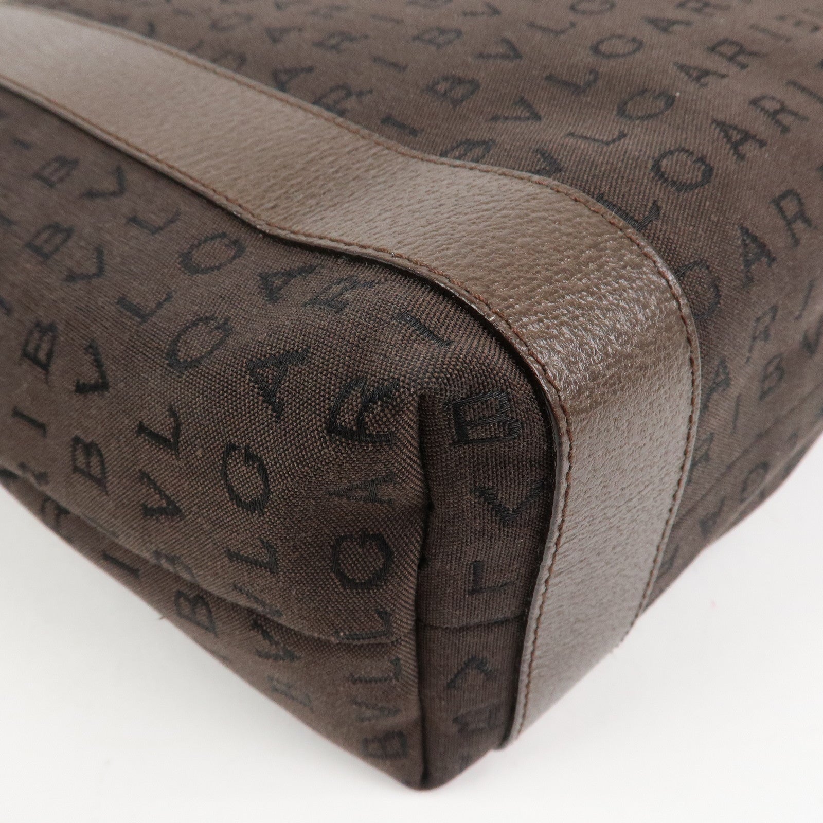 BVLGARI Logo Mania Canvas Leather Shoulder Bag Tote Bag Brown
