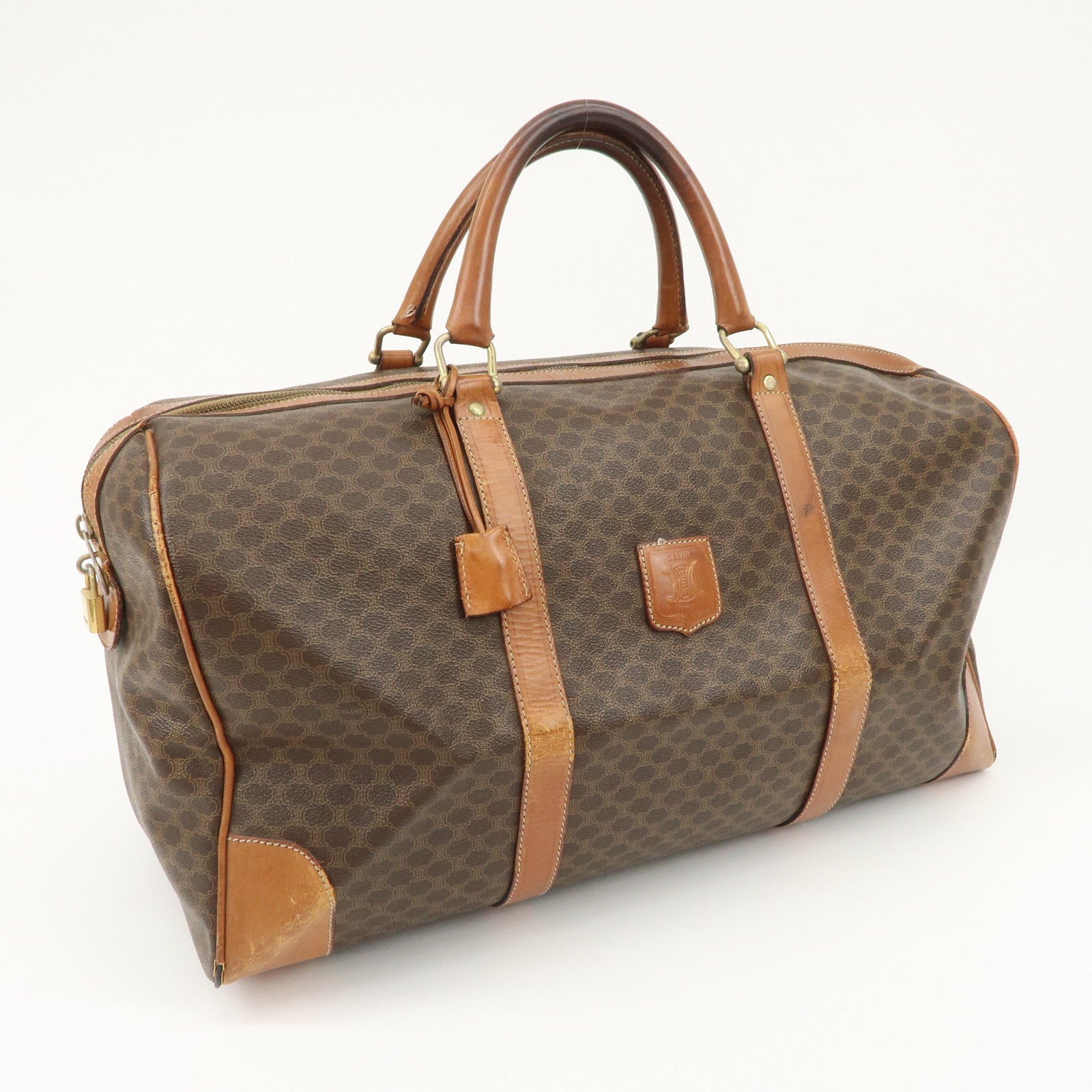 CELINE Macadam PVC Leather Boston Bag Travel Bag Brown