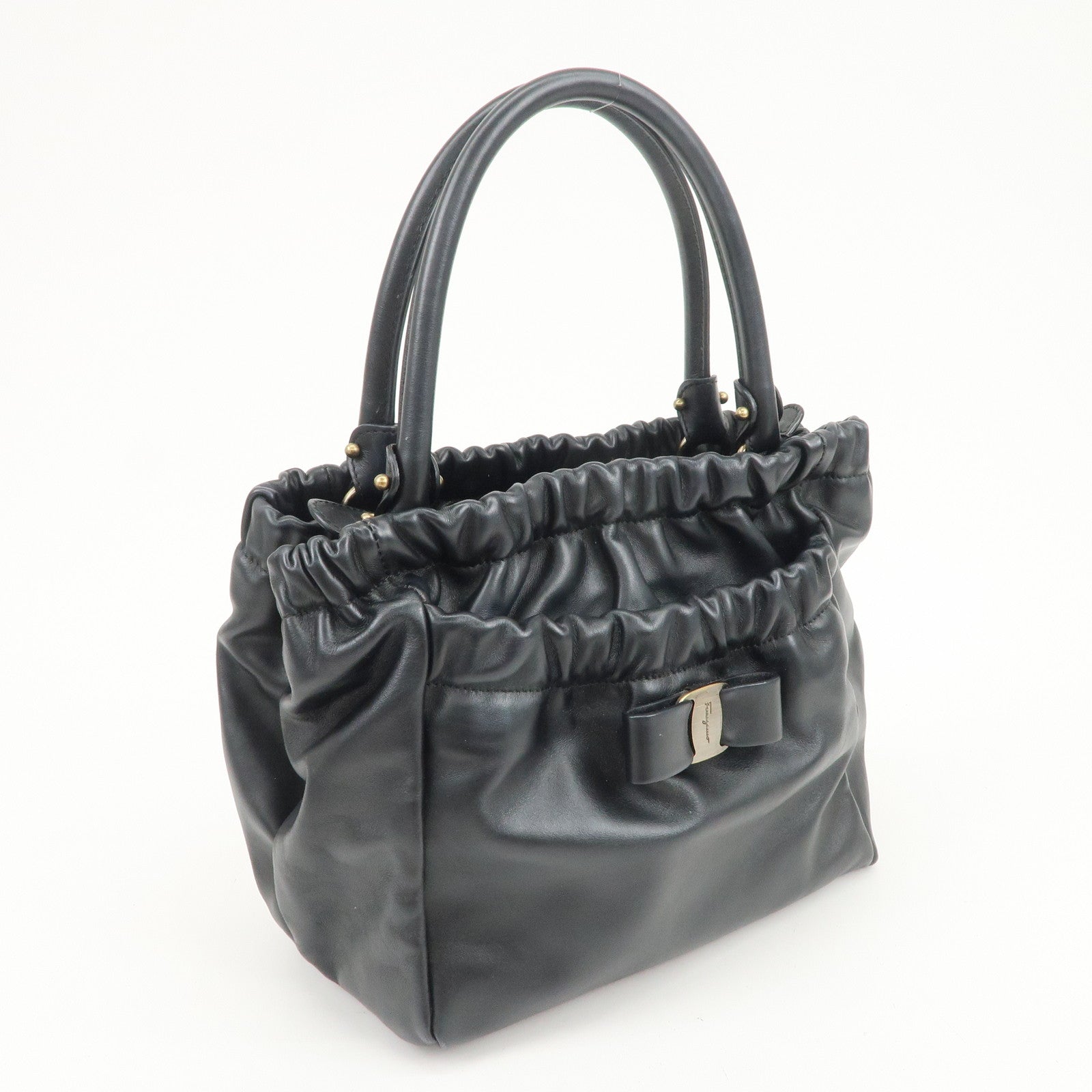 Ferragamo Vara Ribbon Leather 2Way Bag Hand Bag Shoulder Bag Black