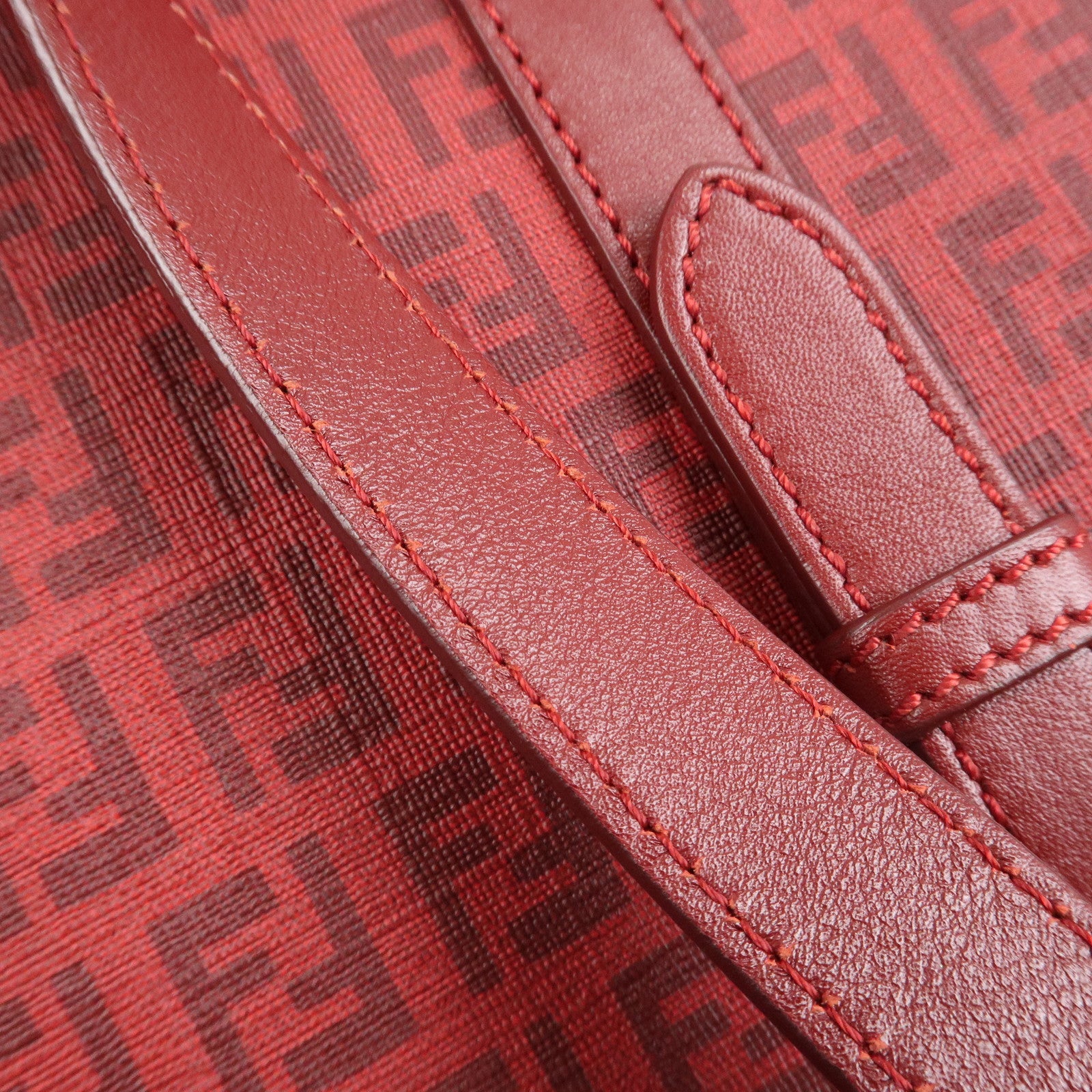 FENDI Zucchino PVC Leather Tote Bag Shoulder Bag Red Gold 8BH215