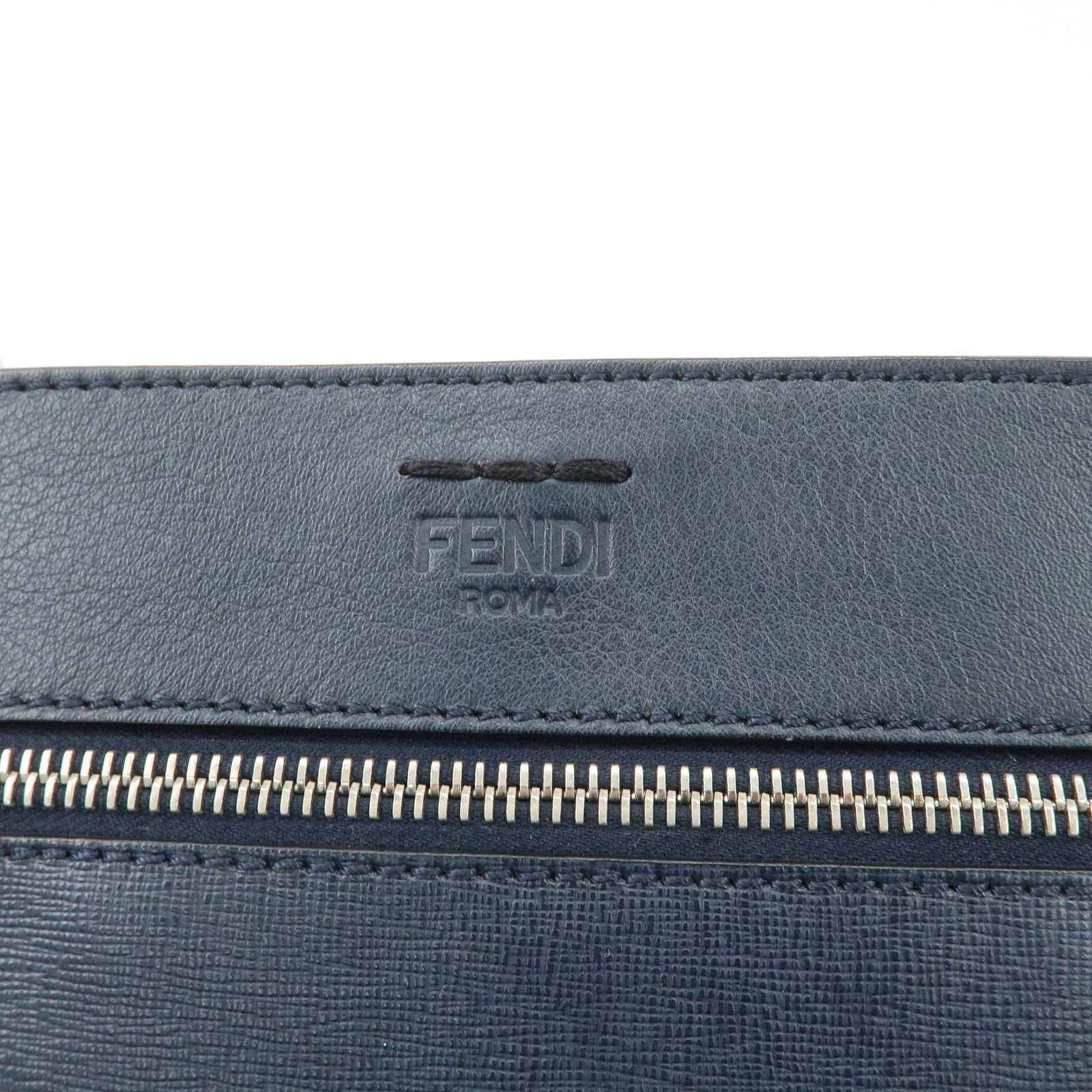FENDI Logo Leather Shoulder Bag Crossbody Bag Navy 7VA357 Used