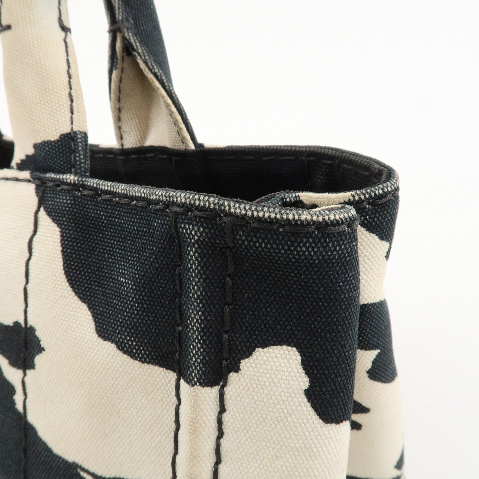 PRADA Logo Canapa Mini Canvas 2Way Bag Hand Bag Black White B2439G Used