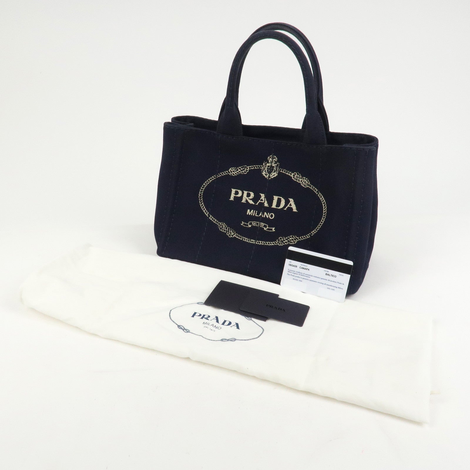 PRADA Logo Canapa Mini Canvas 2Way Bag Hand Bag Navy 1BG439