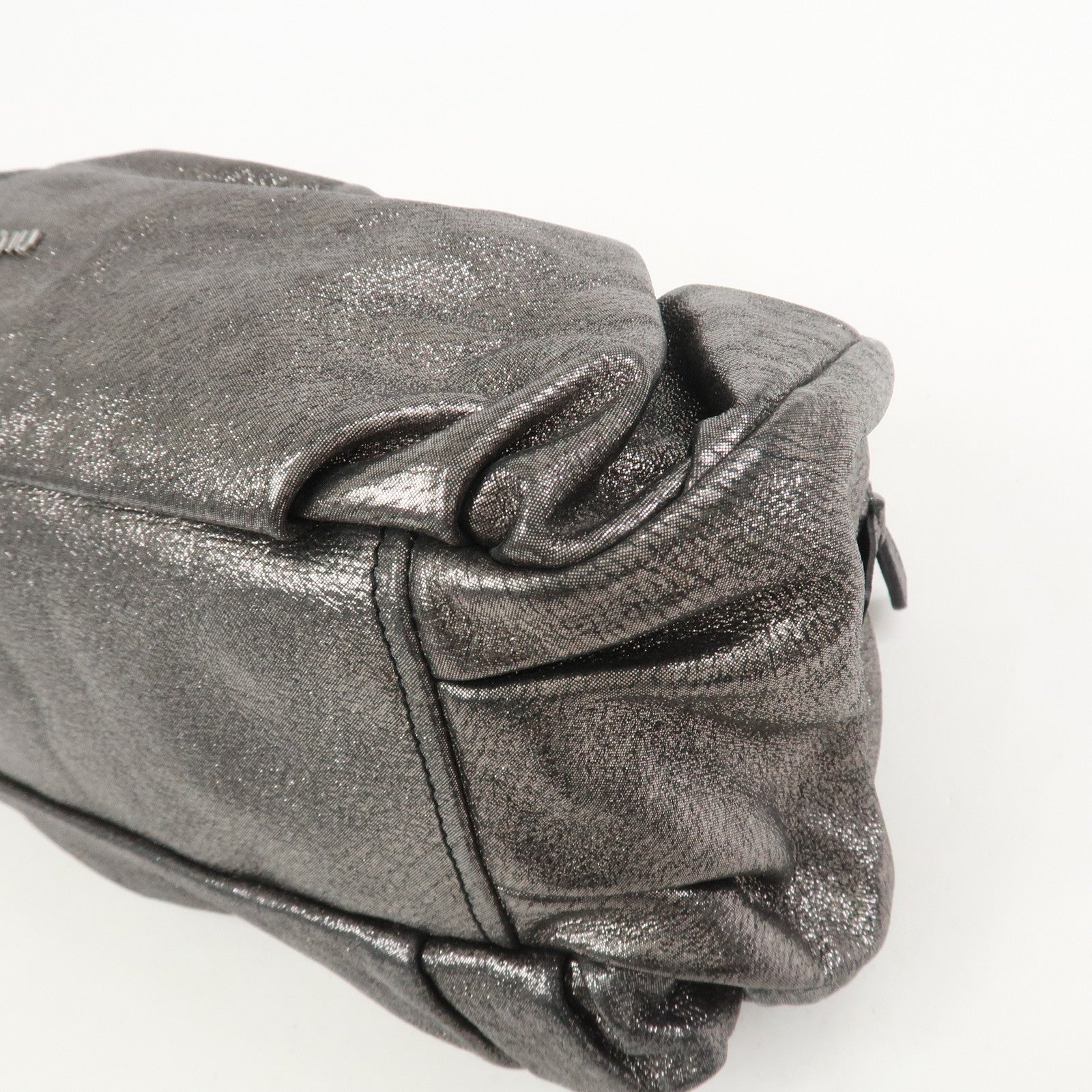 MIU MIU Logo Leather Clutch Bag Accessory Pouch Metallic Gray