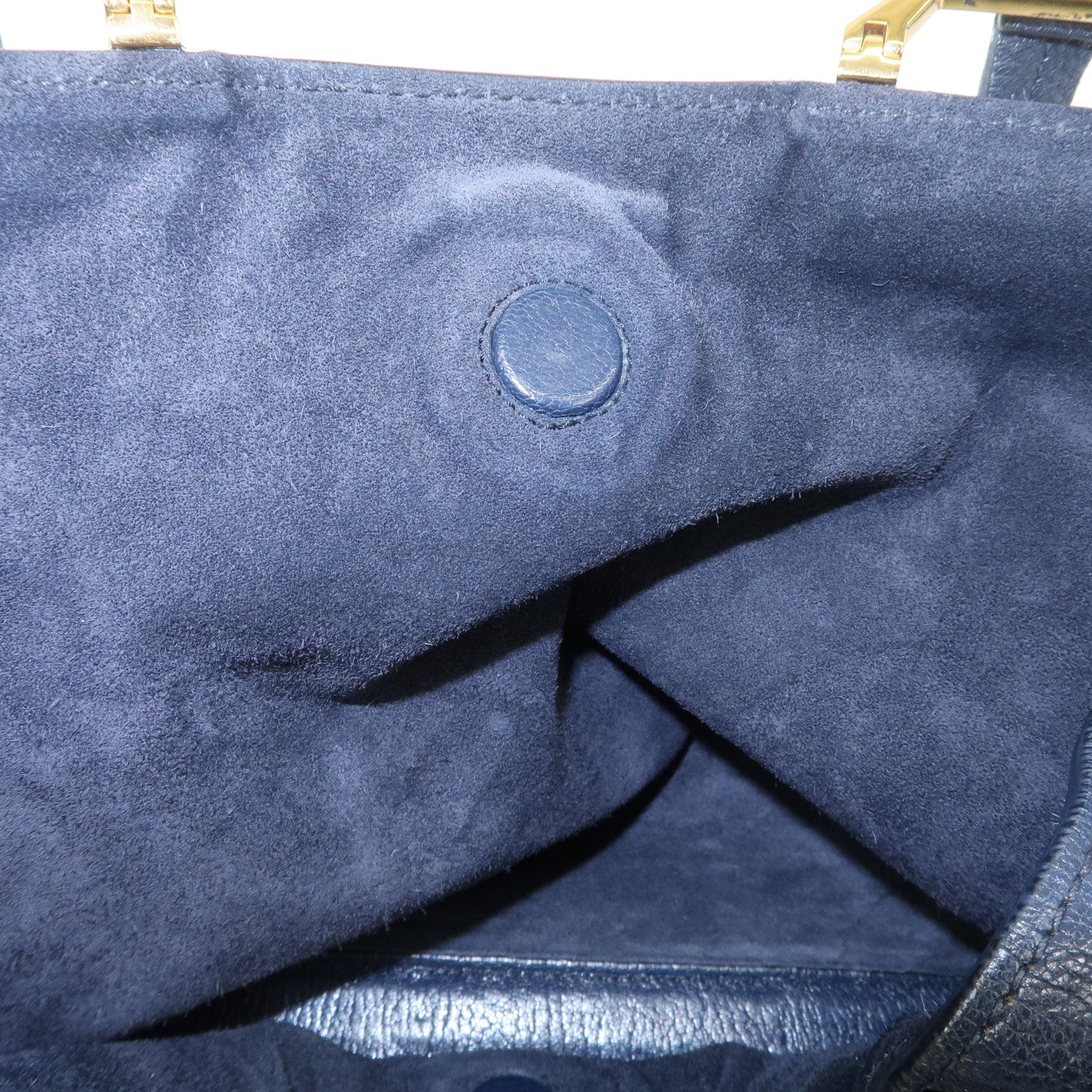 MIUMIU Logo Madras Leather Hand Bag Tote Bag Navy Gold Hardware Used