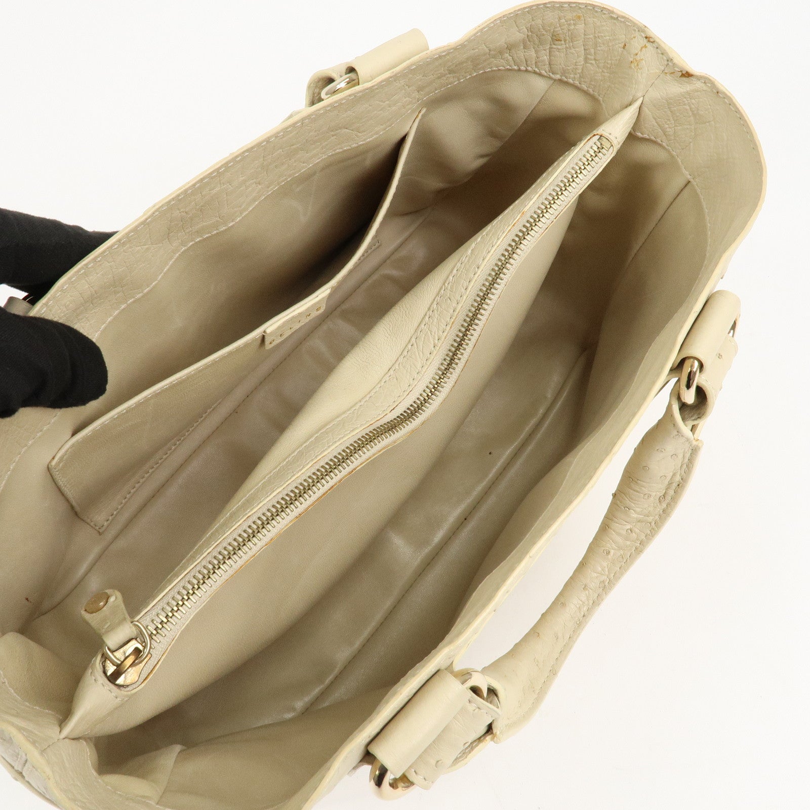 CELINE Ostrich Leather Boogie Bag Hand Bag Tote Bag Ivory