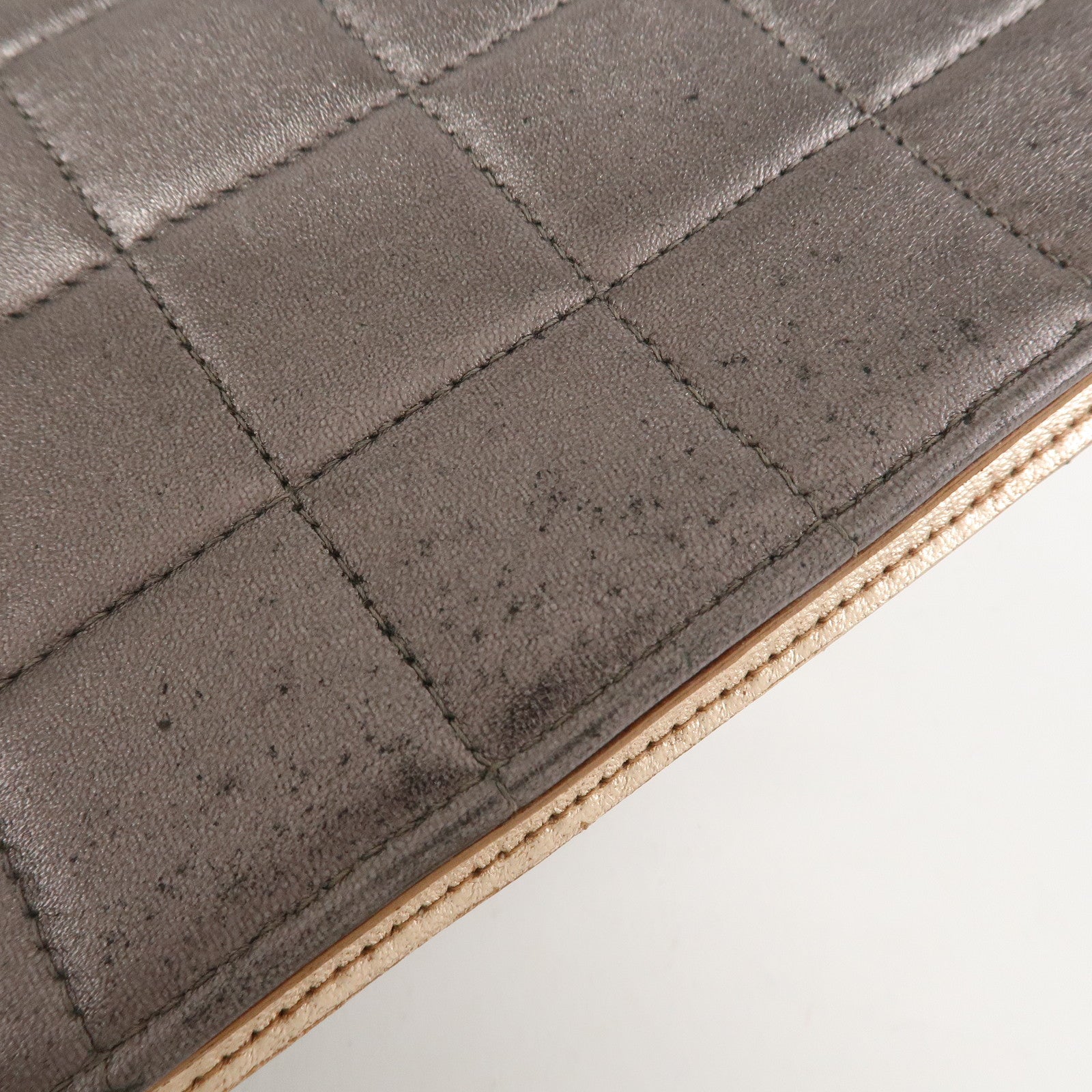 CHANEL Chocolate Bar Leather Clutch Bag Hand Bag Silver