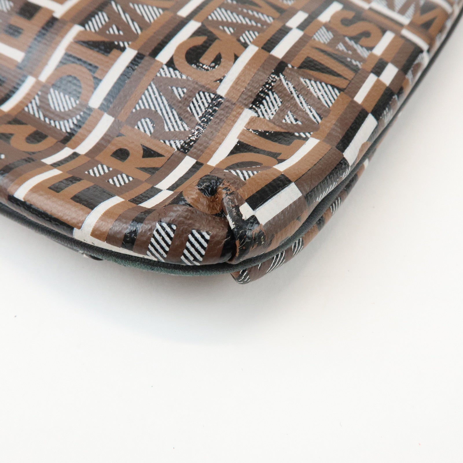 Ferragamo Logo PVC Leather Shoulder Crossbody Bag Brown Black