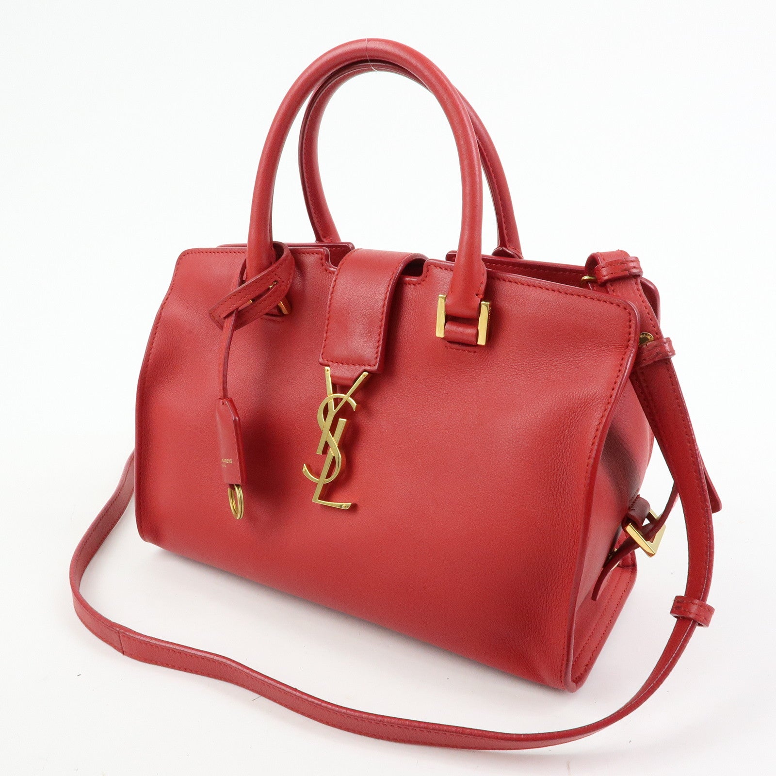 SAINT LAURENT PARIS Baby Cabas Leather 2Way Bag Hand Bag Red 424868