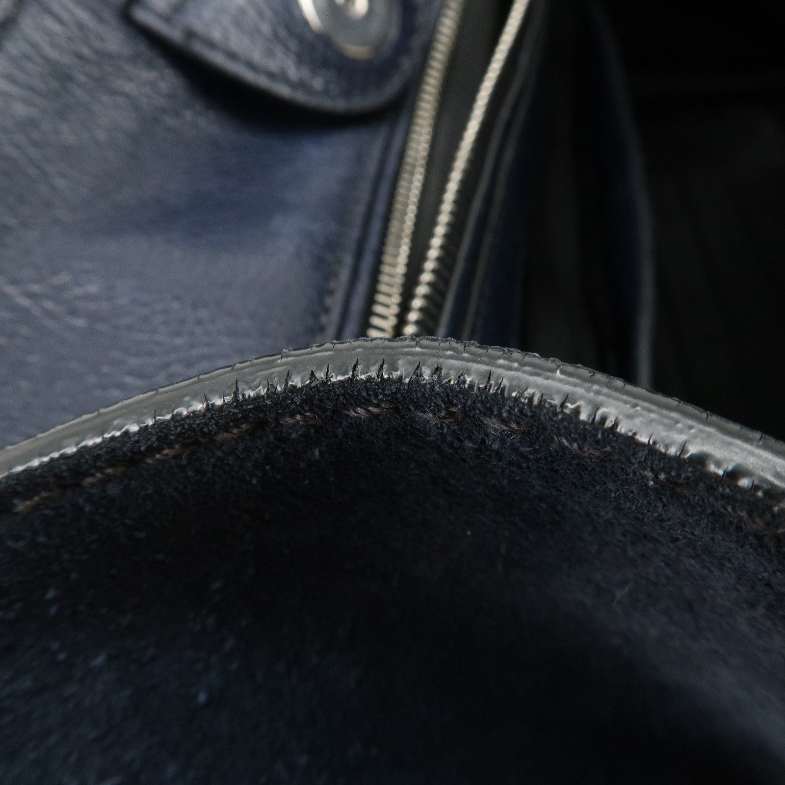 PRADA Triangle Logo Leather 2Way Bag Tote Bag Hand Bag Navy B2625M
