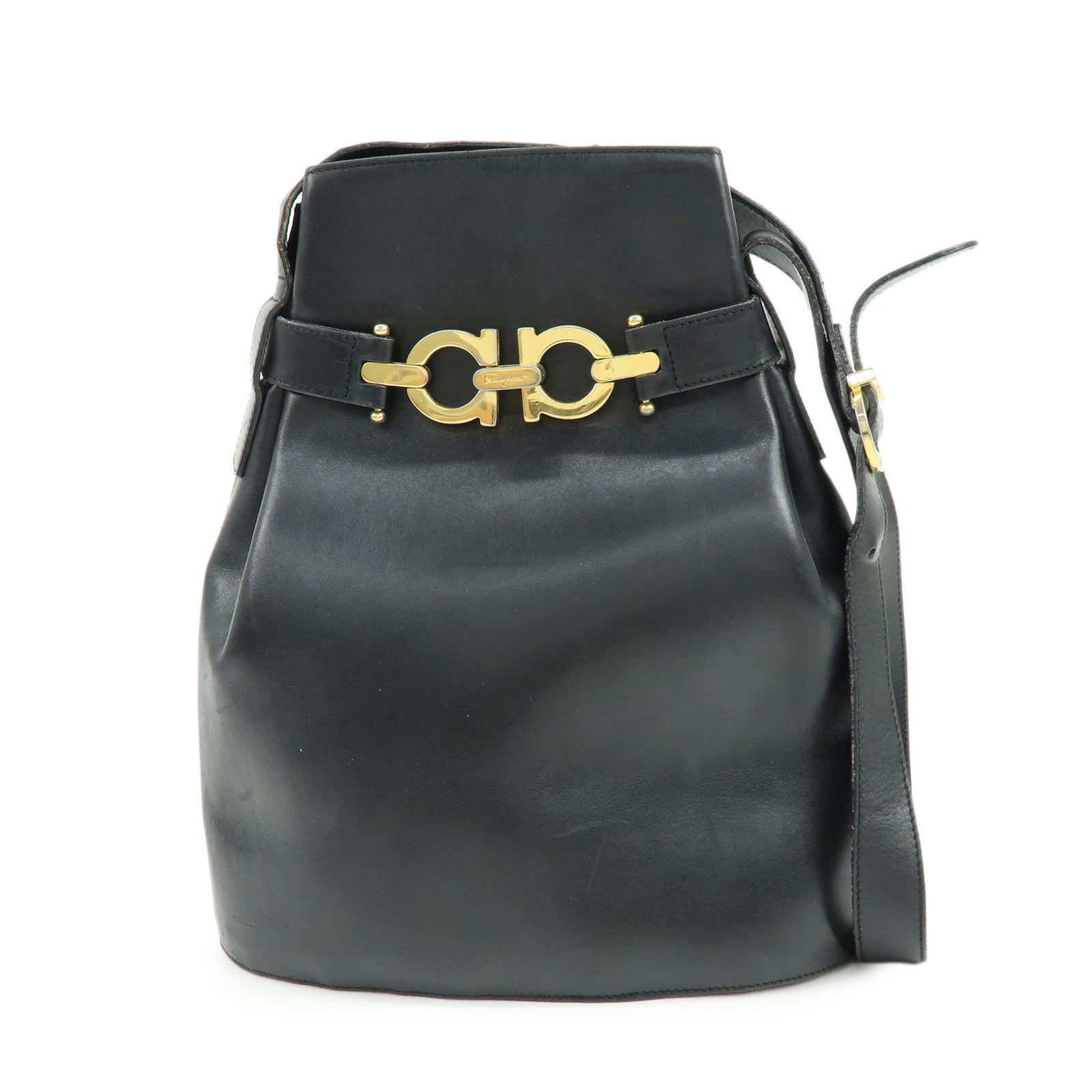 Ferragamo Gancini Leather Shoulder Bag Hand Bag Black