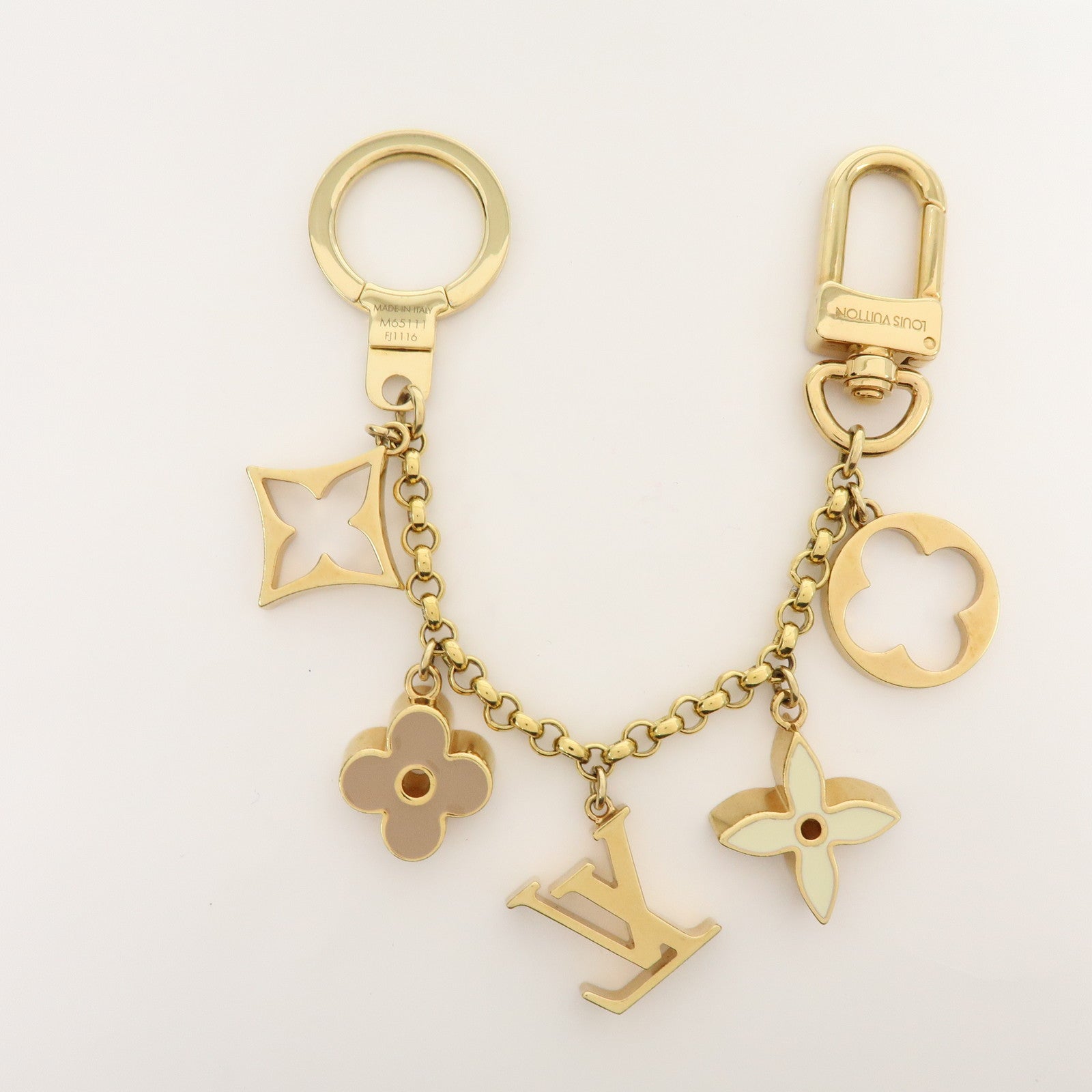 Louis Vuitton Fleur de Monogram Bag Charm Key Chain Gold M65111