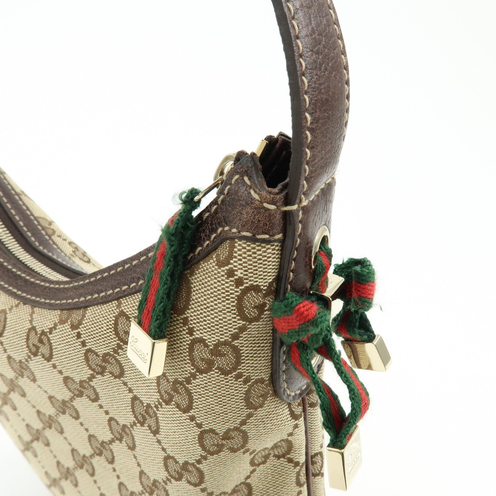 GUCCI Sherry GG Canvas Leather Shoulder Bag Beige Brown 162895