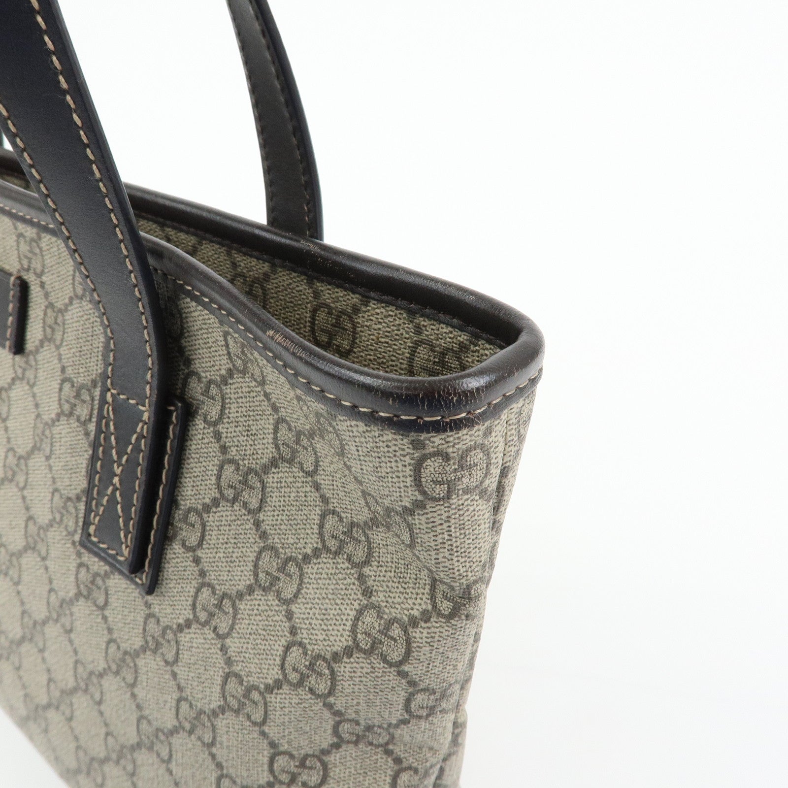GUCCI GG Supreme Leather Tote Bag Shoulder Bag Beige Brown 211138