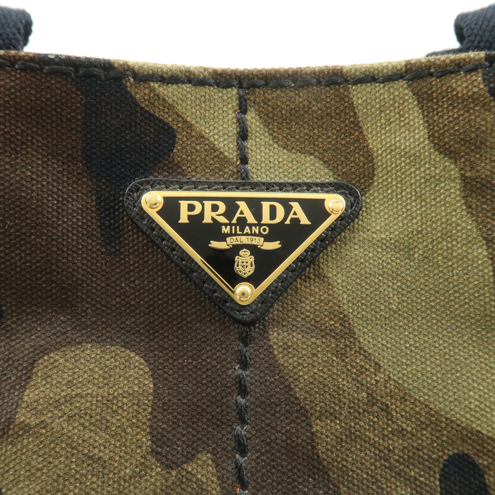 PRADA Triangle Logo Canapa Large Canvas Tote Hand Bag Khaki BN1872