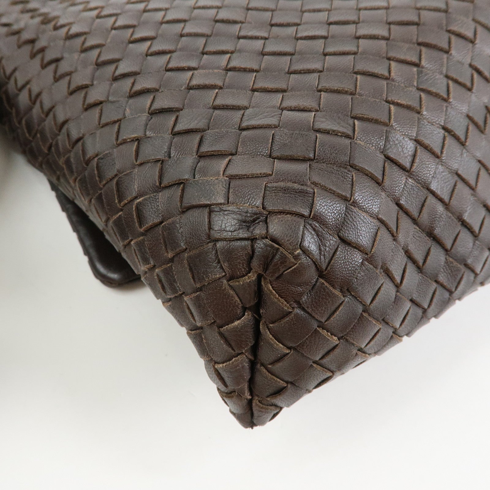BOTTEGA VENETA Intrecciato Leather Shoulder Bag Dark Brown 163971