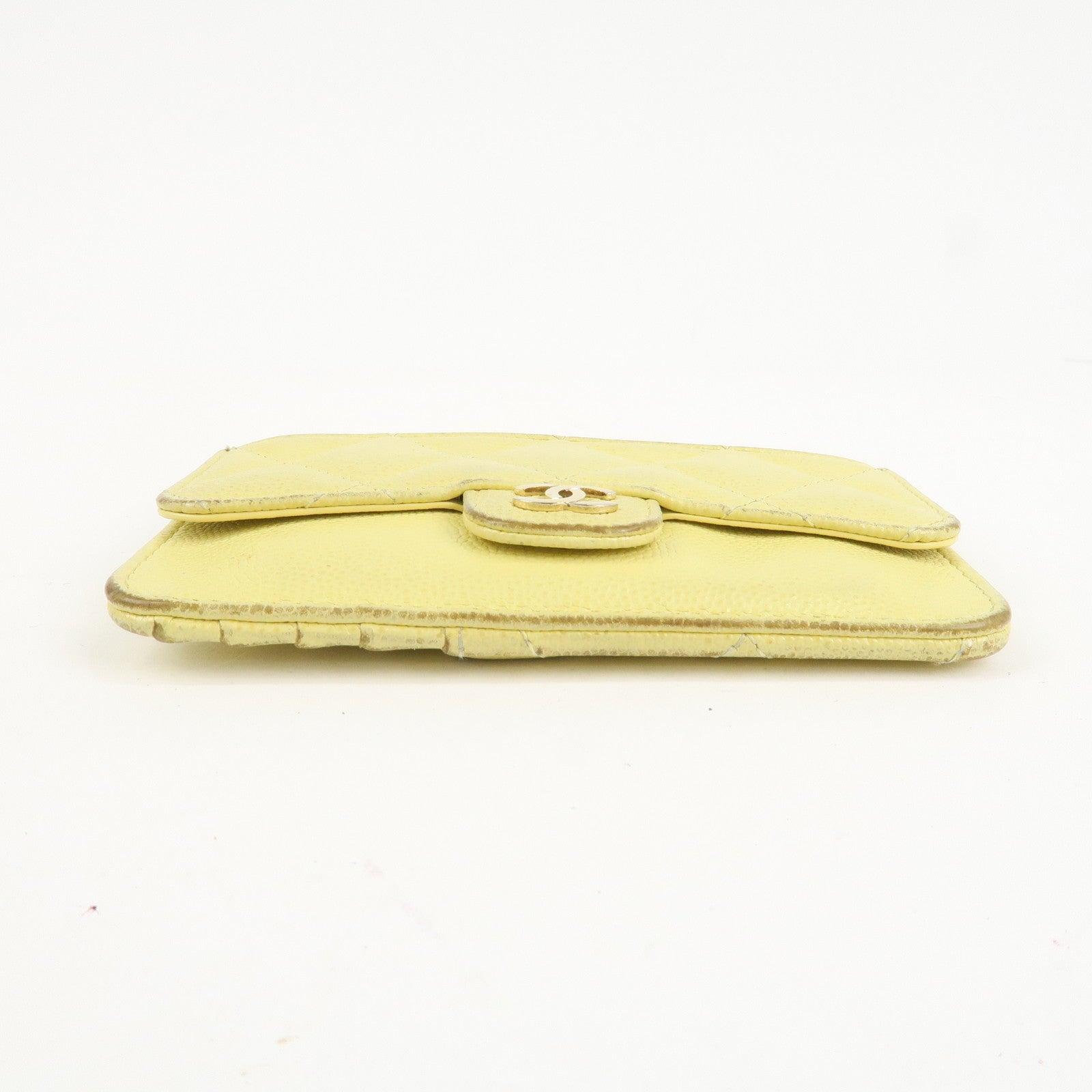 CHANEL Matelasse Caviar Skin Coco Mark Zippy Coin Case Yellow Gold HDW Used