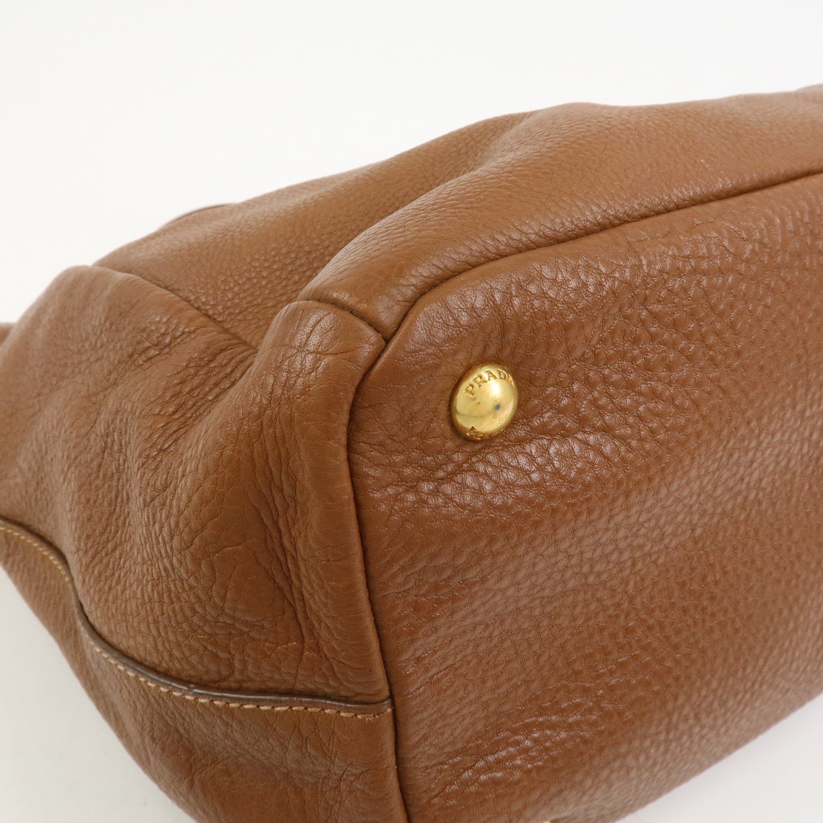 PRADA VITELLO Leather 2Way Bag Hand Bag Shoulder Bag Camel