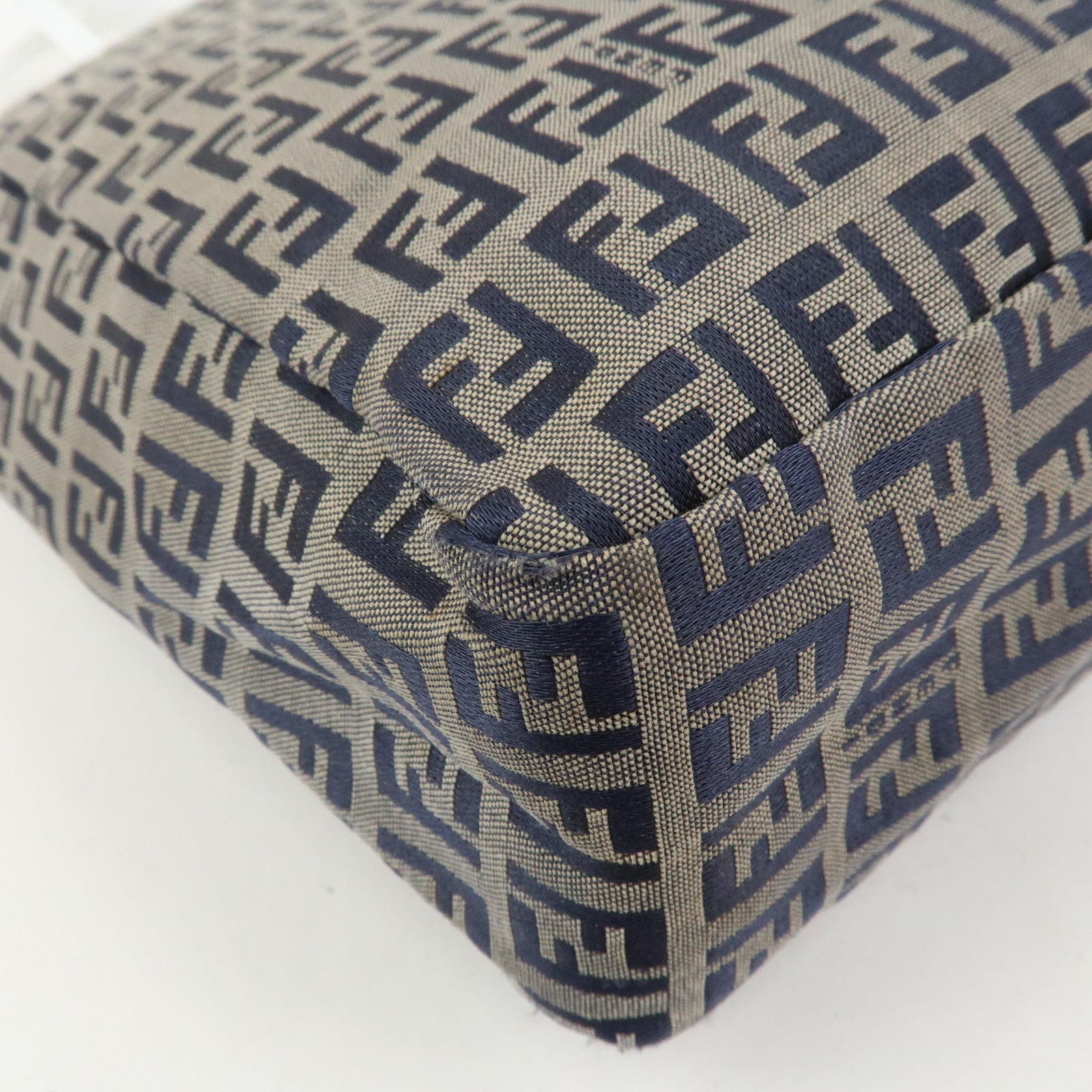 FENDI Zucchino Canvas Leather Tote Bag Hand Bag Navy 8BH006