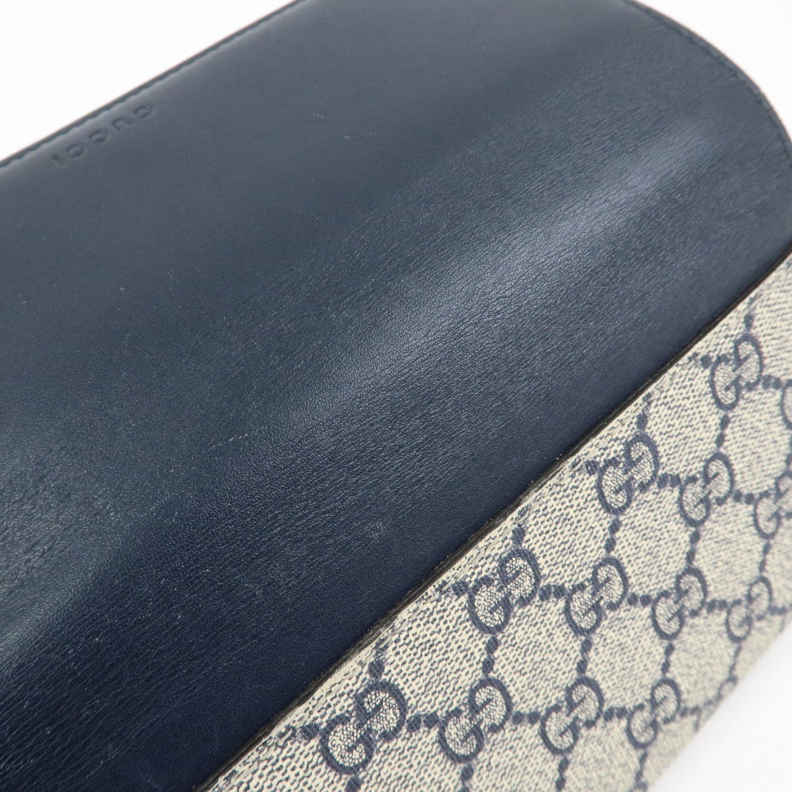 GUCCI GG Supreme Leather Flap Long Wallet Navy Beige 410100