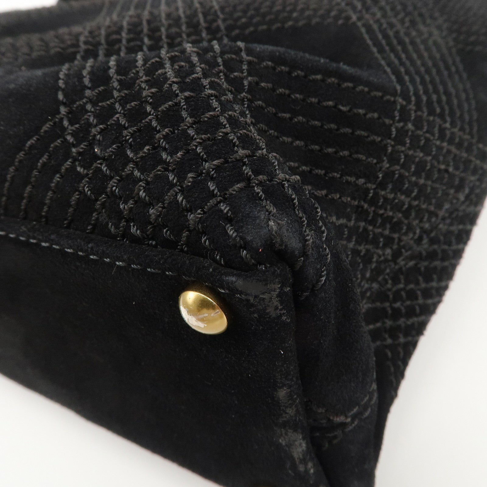 CHANEL Suede Shoulder Bag Hand Bag Tassel Black Used