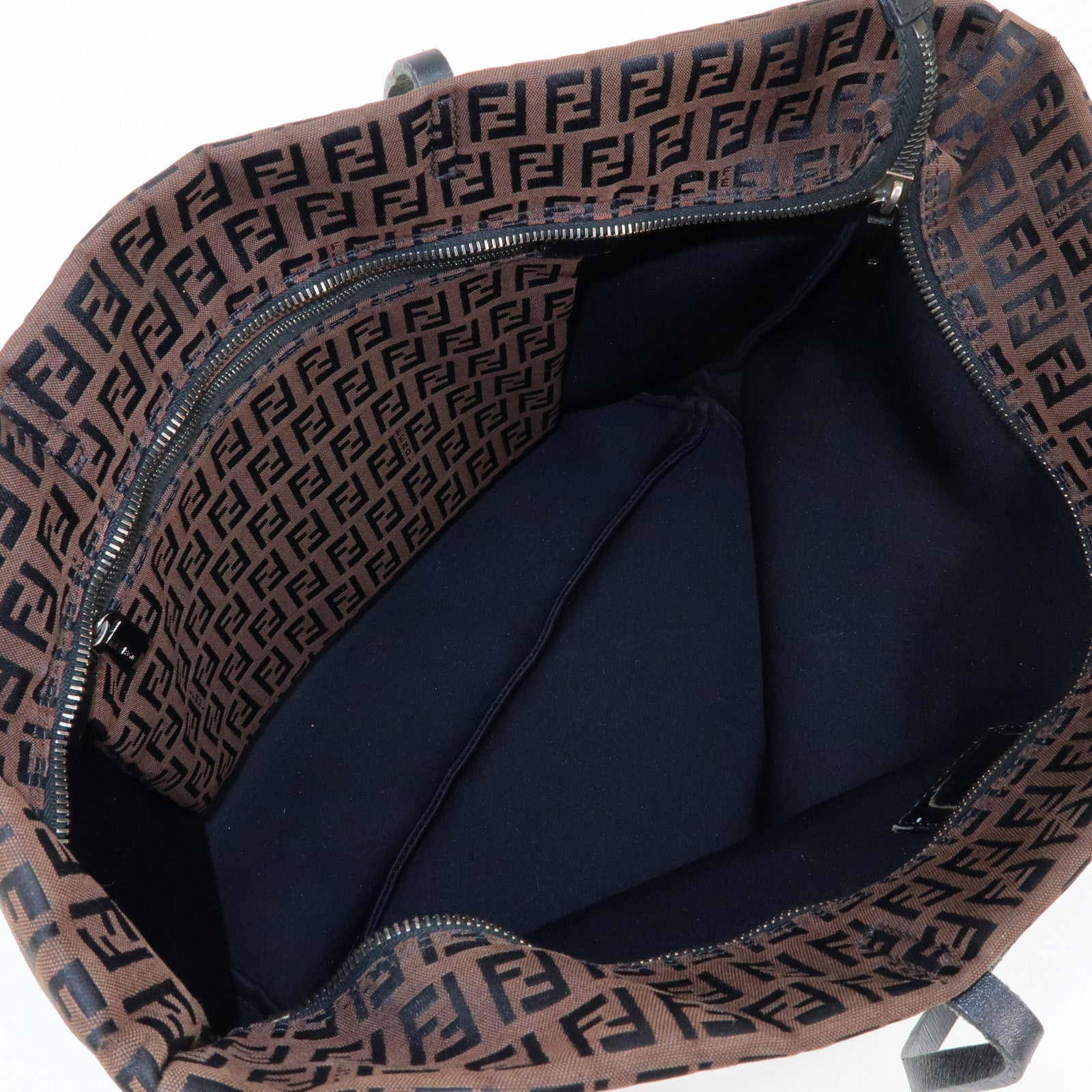 FENDI Zucchino Canvas Leather Tote Bag Shoulder Bag Brown 8BH025