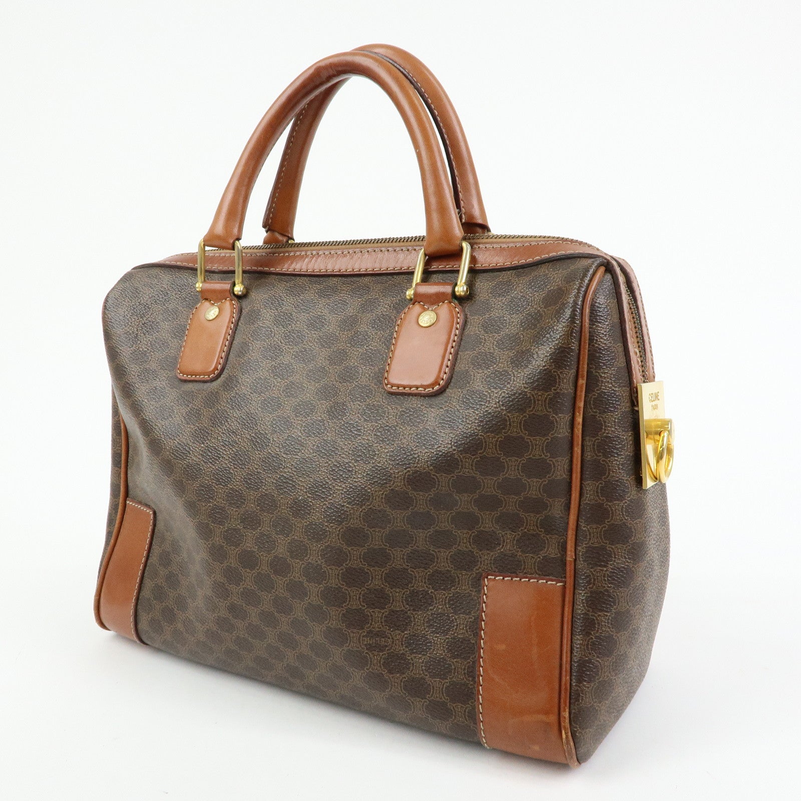CELINE Macadam PVC Leather Hand Bag Boston Bag Brown