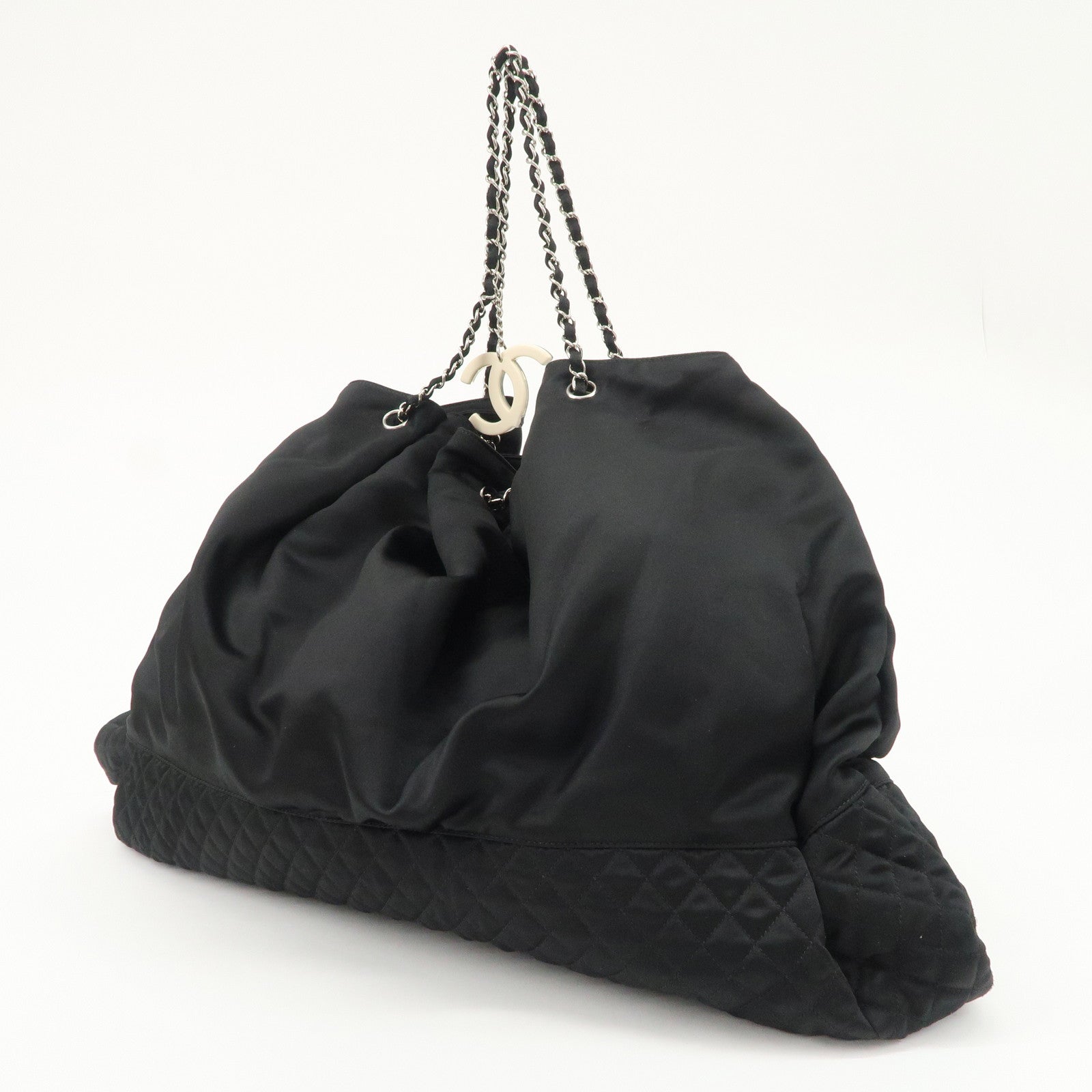 CHANEL Melrose Cabas Cotton Jersey Shoulder Bag Black Used