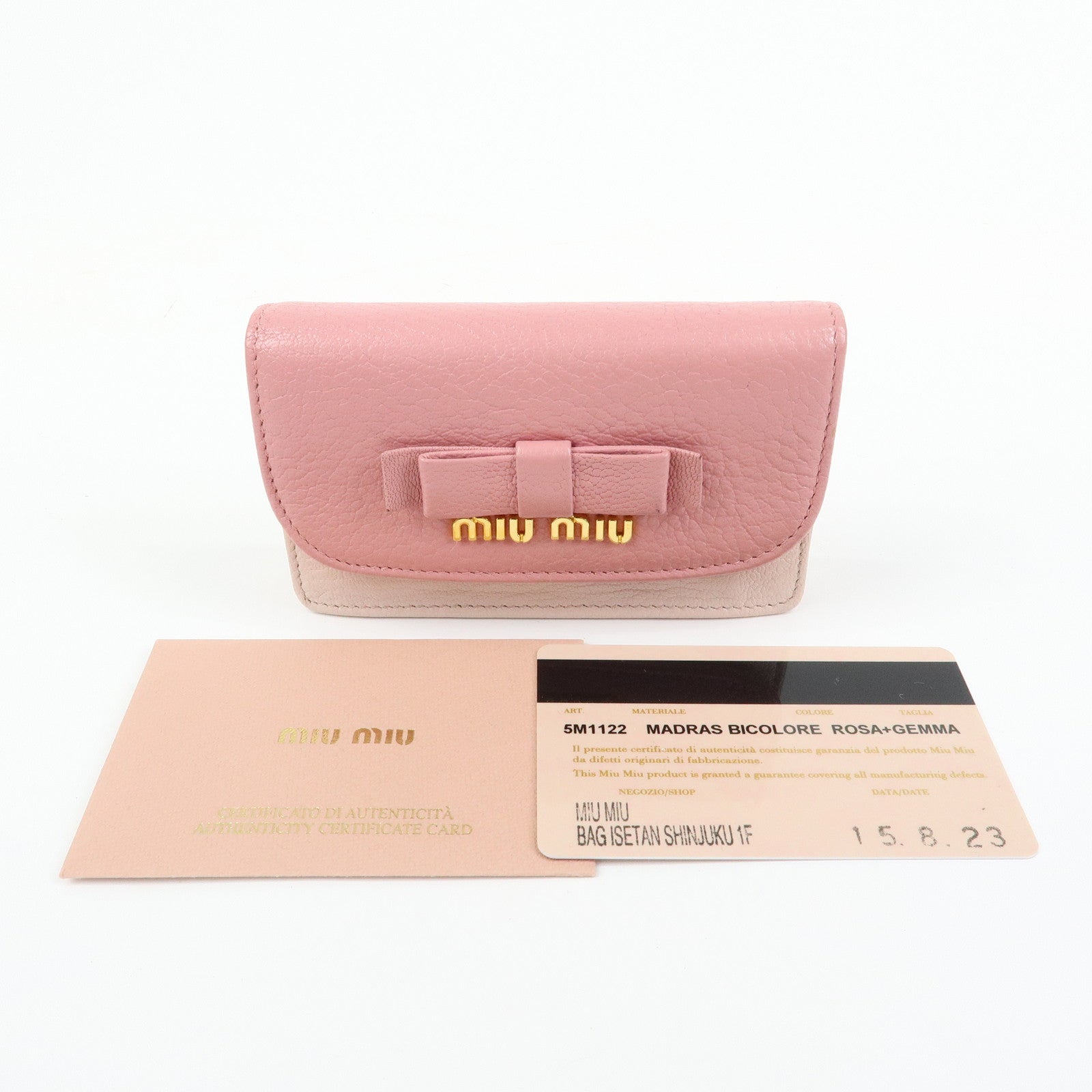 MIU MIU Ribbon Motif Madras Leather Card Case Card Holder 5M1122