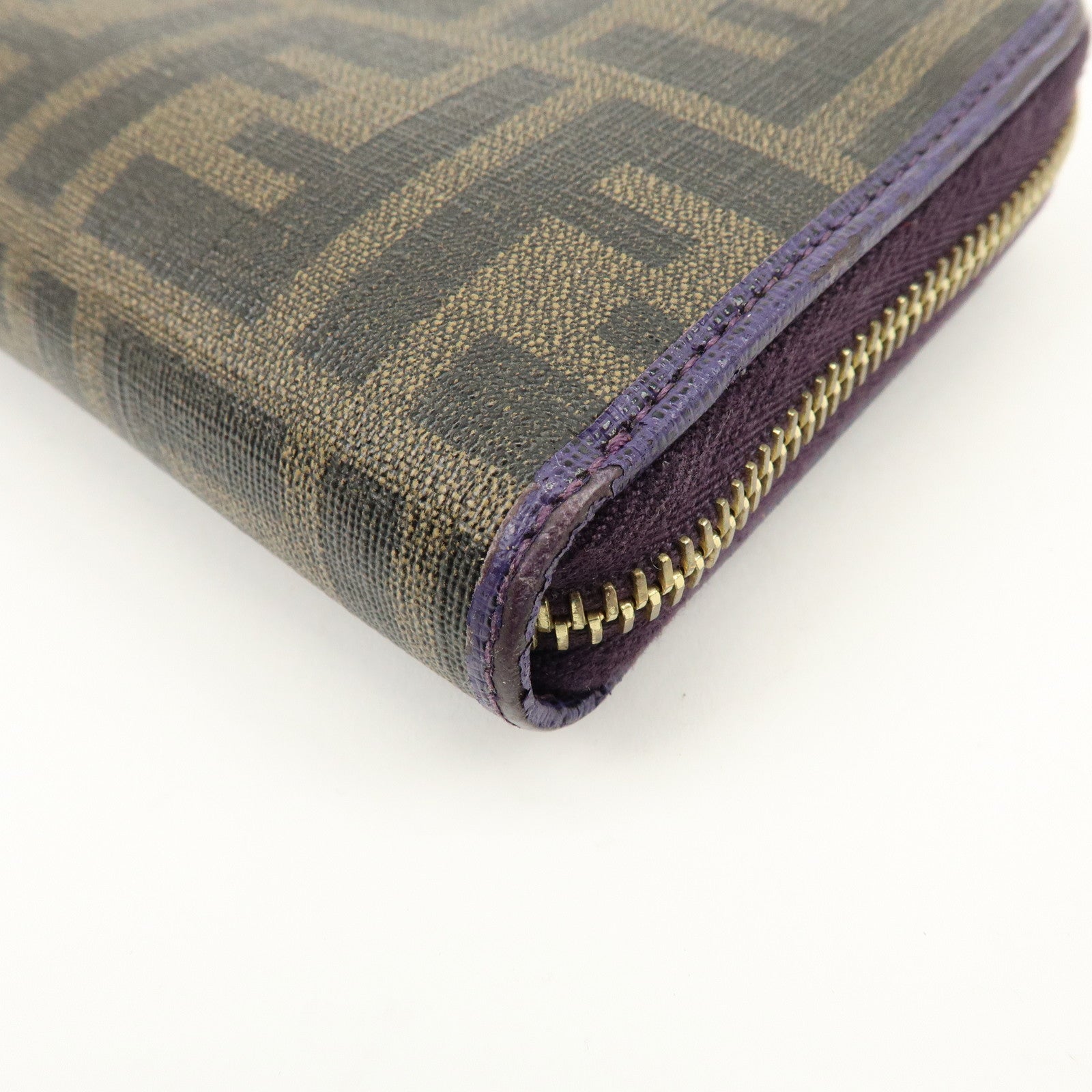 FENDI Zucca PVC Coated Canvas Leather Wallet Brown Purple 8M0899