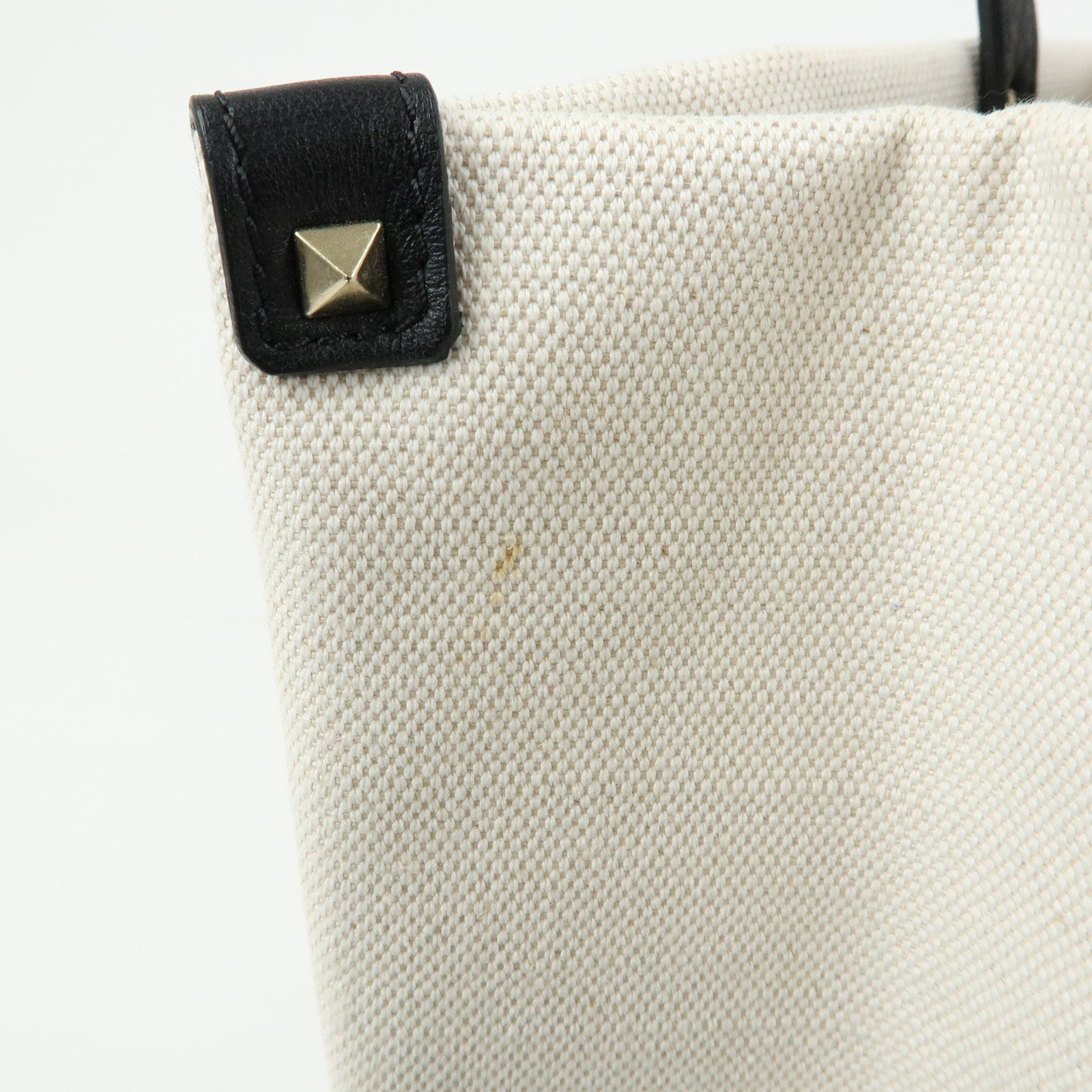 VALENTINO Rockstud Canvas Leather Tote Bag Hand Bag Natural Black