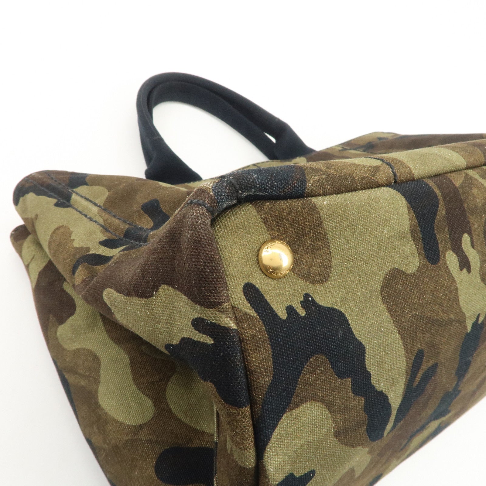 PRADA Triangle Logo Canapa Large Canvas Tote Hand Bag Khaki BN1872