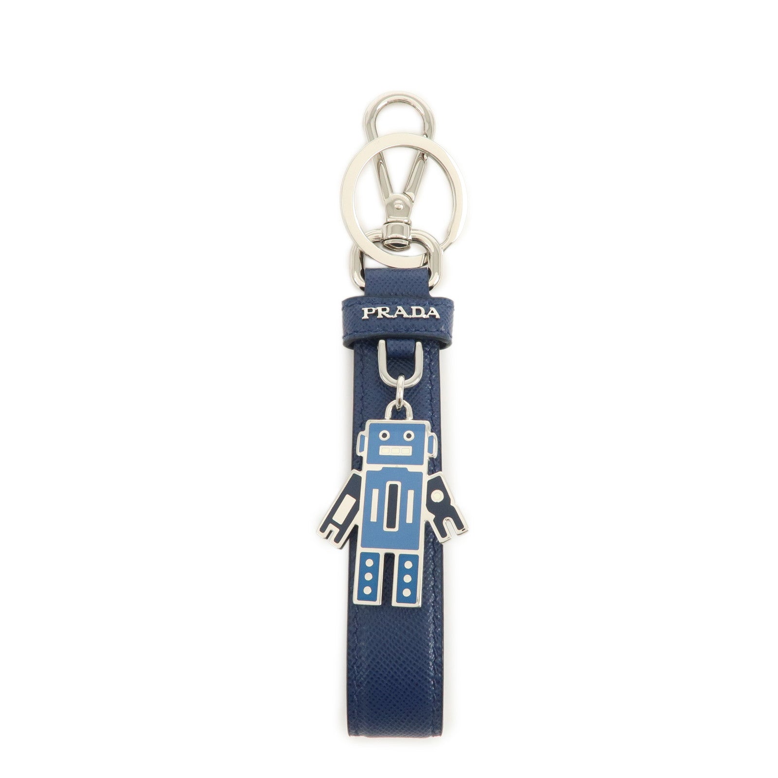 PRADA Saffiano Leather Bag Charm Key Holder Blue 1PP698