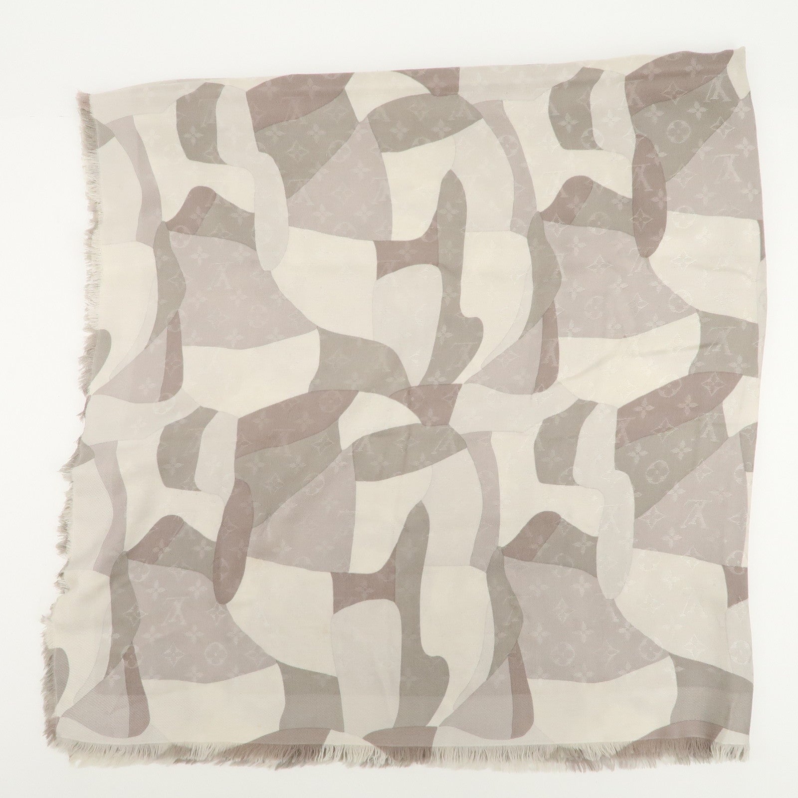 Louis Vuitton Monogram Silk Wool Shawl Scarf Camouflage Gray M75397