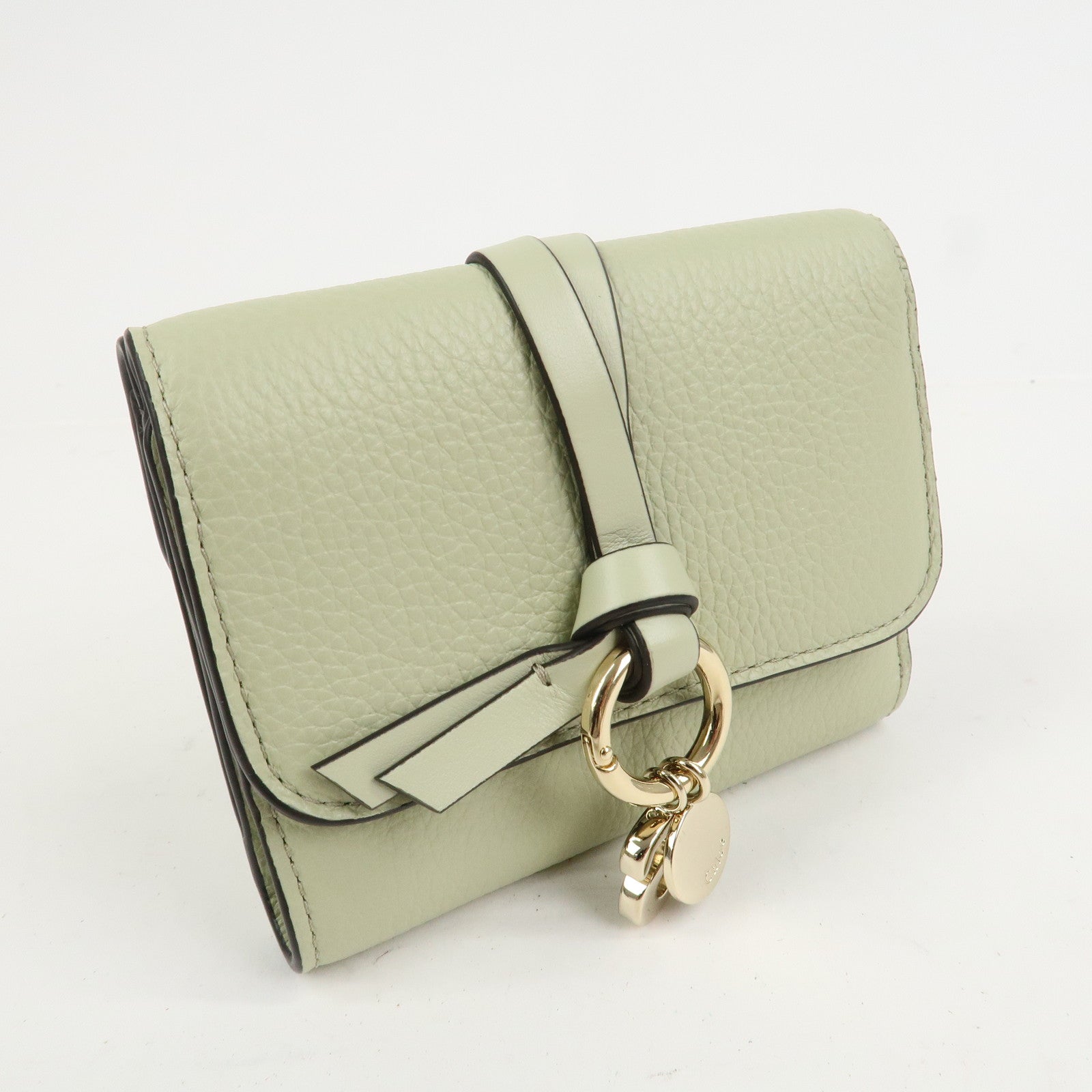 Chloe Leather Small Alphabet Tri-fold Compact Wallet Light Green