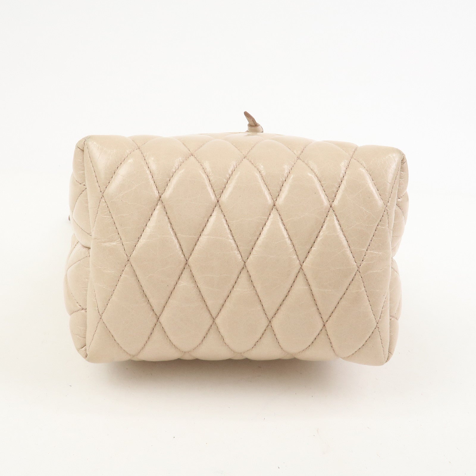MIU MIU Logo Leather Drawstring Shoulder Bag Crossbody Bag Beige