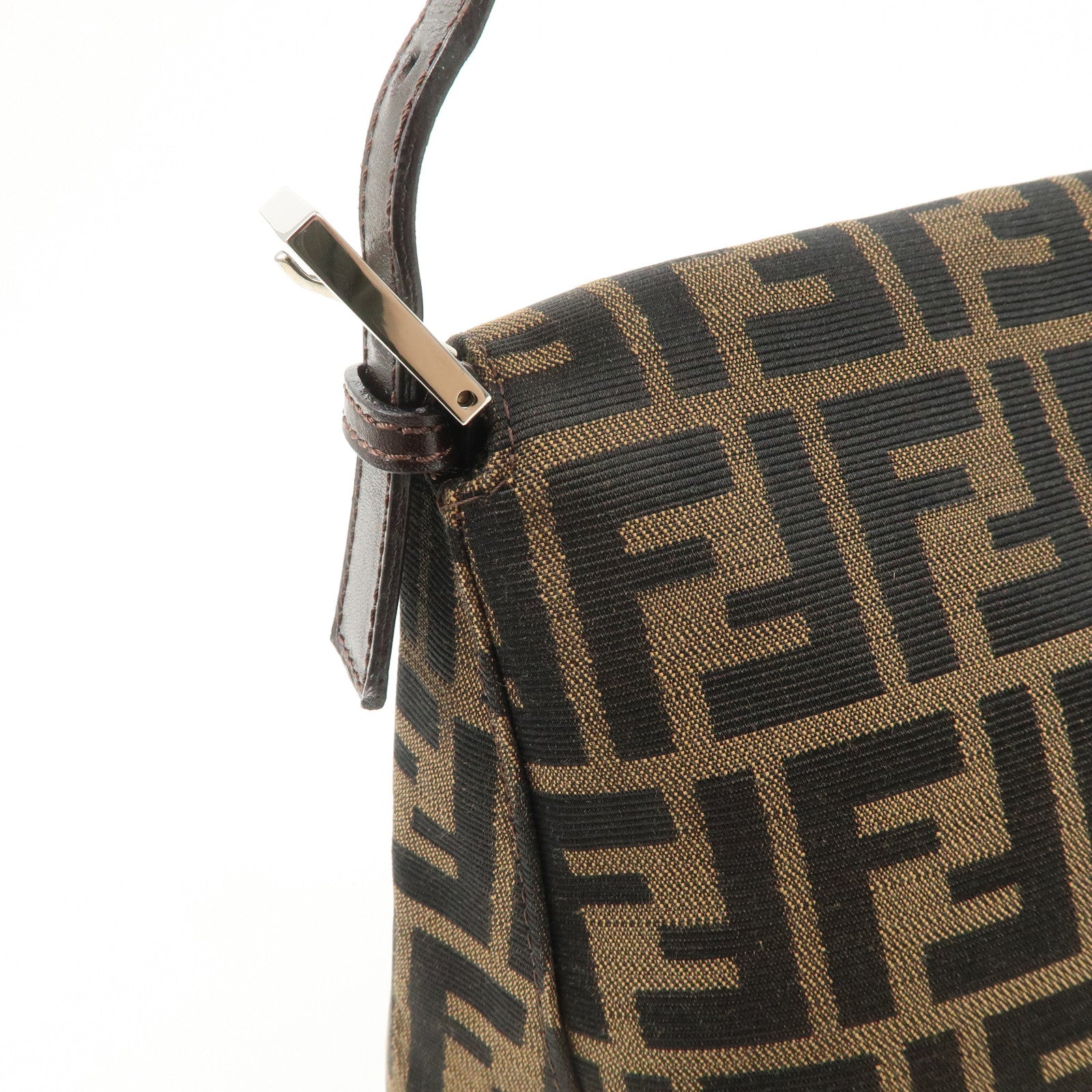 FENDI Mamma Baguette Canvas Leather Shoulder Bag Silver HDW 26325 Used