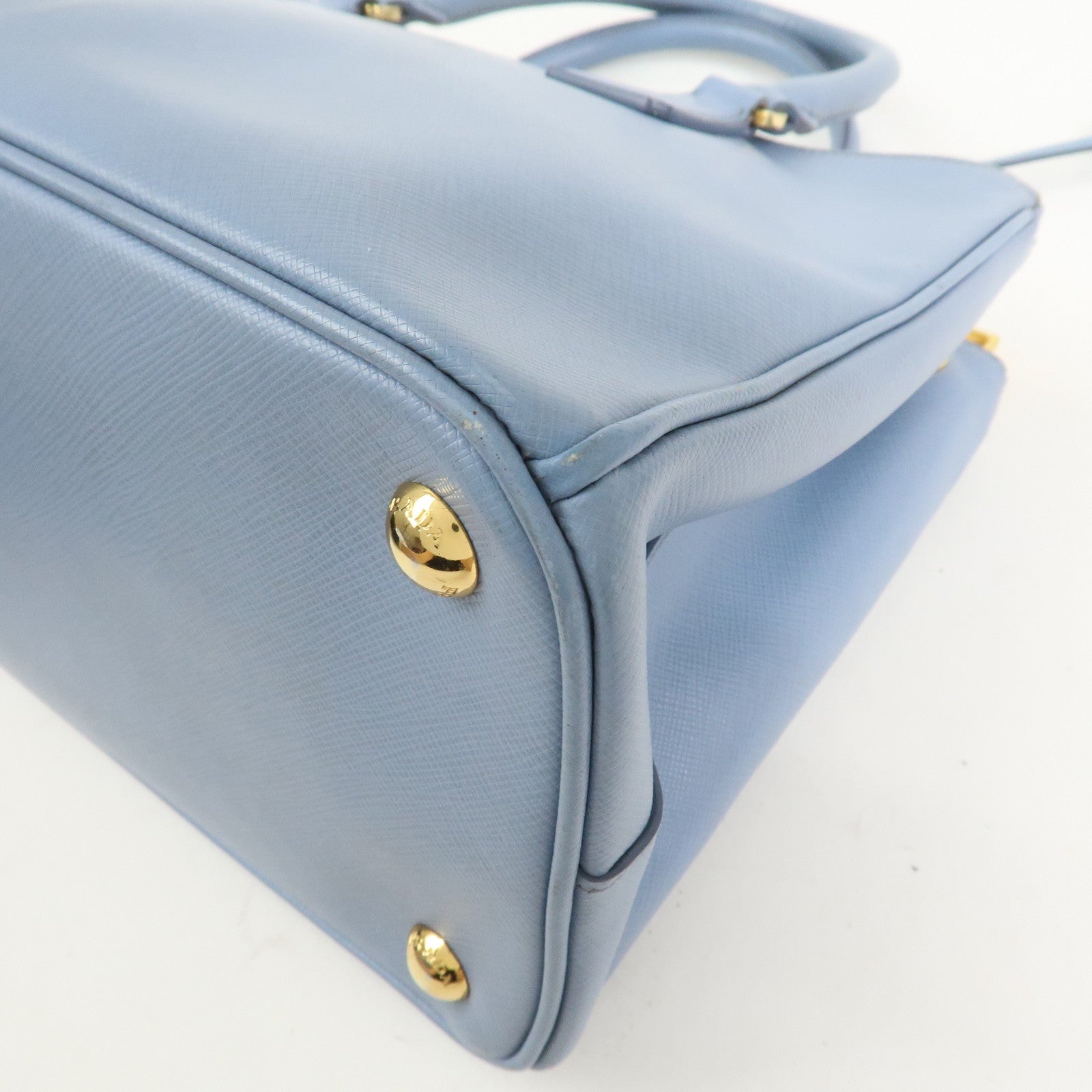 PRADA Triangle Logo Galleria 2Way Bag Shoulder Bag Light Blue BN2863