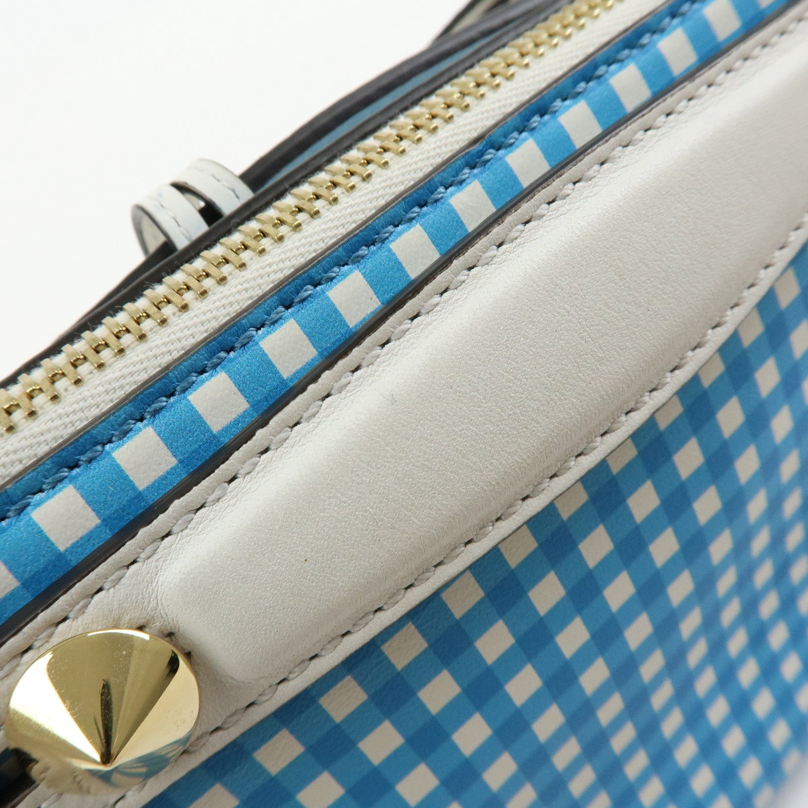 FENDI By The Way Leather 2Way Shoulder Bag Gingham Plaid 8BL145