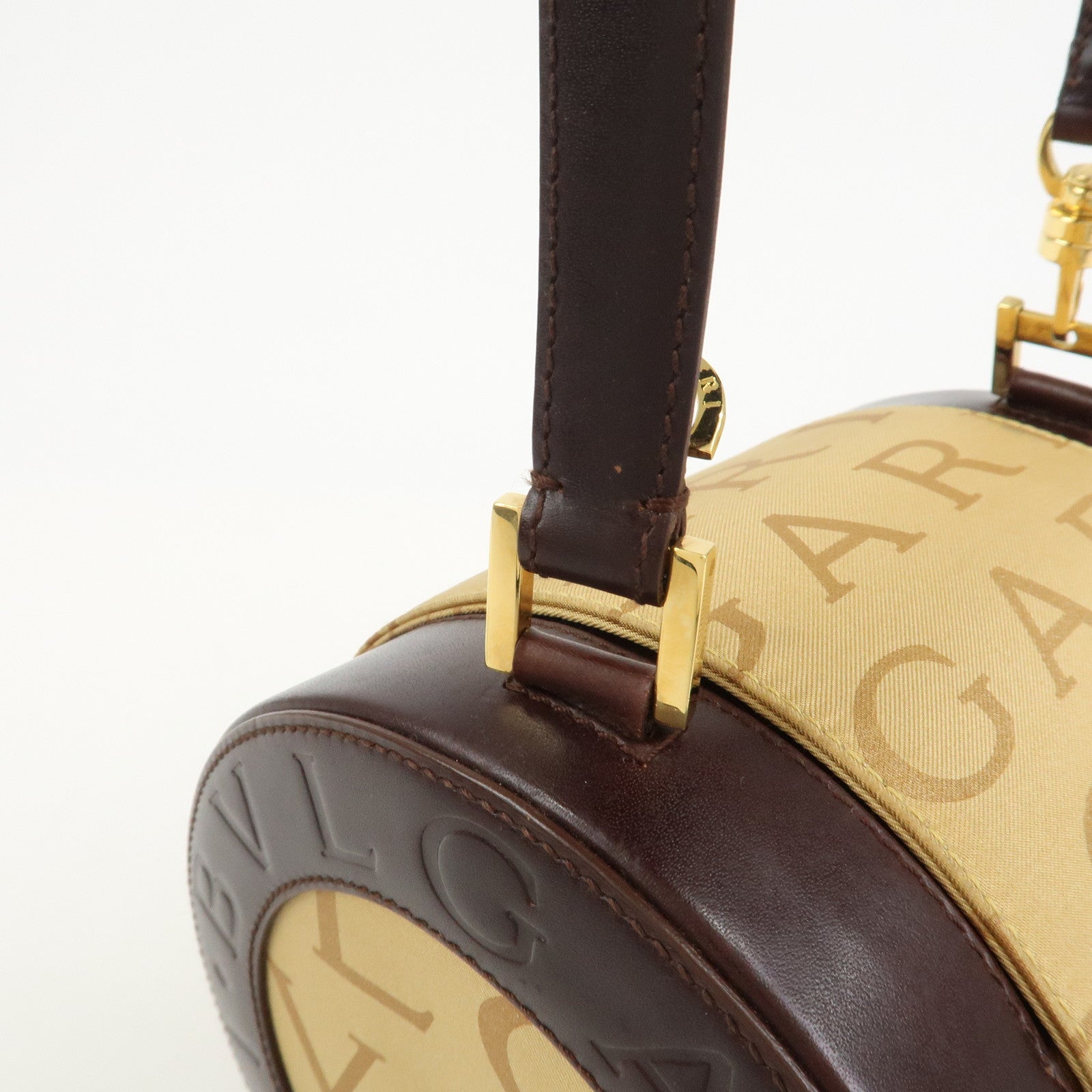 BVLGARI B-zero1Drum Leather Silk Shoulder Bag Hand Bag Beige Brown