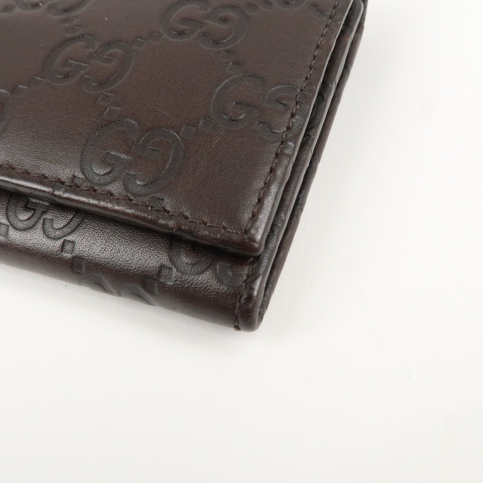 GUCCI Guccissima Leather Metal Bar Bi-fold Long Wallet Brown 244946 Used