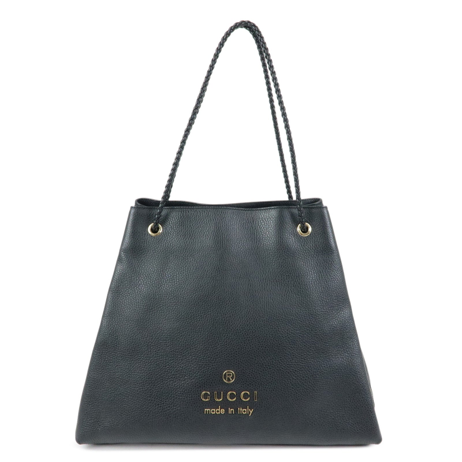 GUCCI Logo Leather Tote Bag Shoulder Bag Black 380118