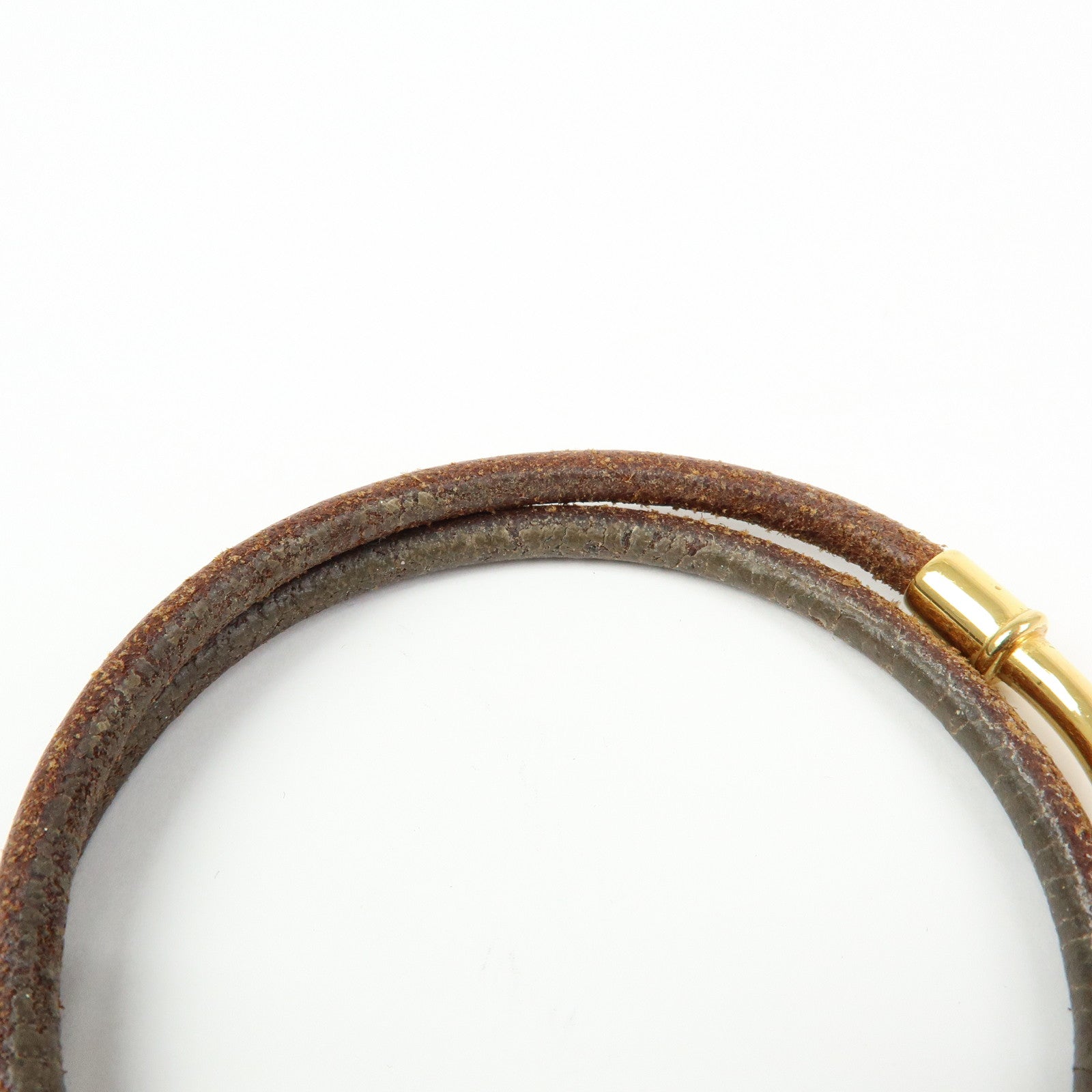 HERMES Jumbo Choker Leather Metal Bracelet Brown Gold