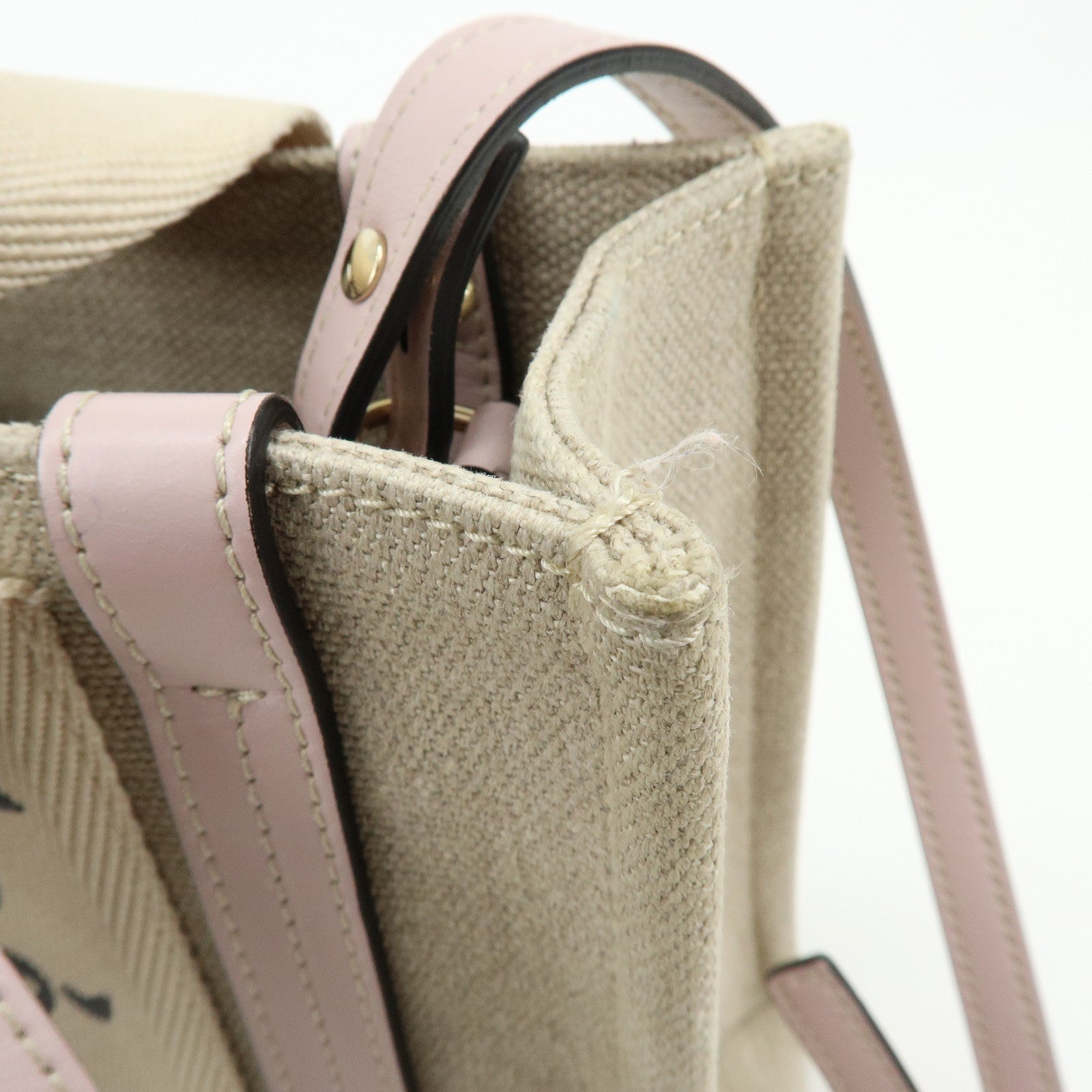 Chloe Woody Canvas Leather 2Way Bag Shoulder Bag Natural Pink