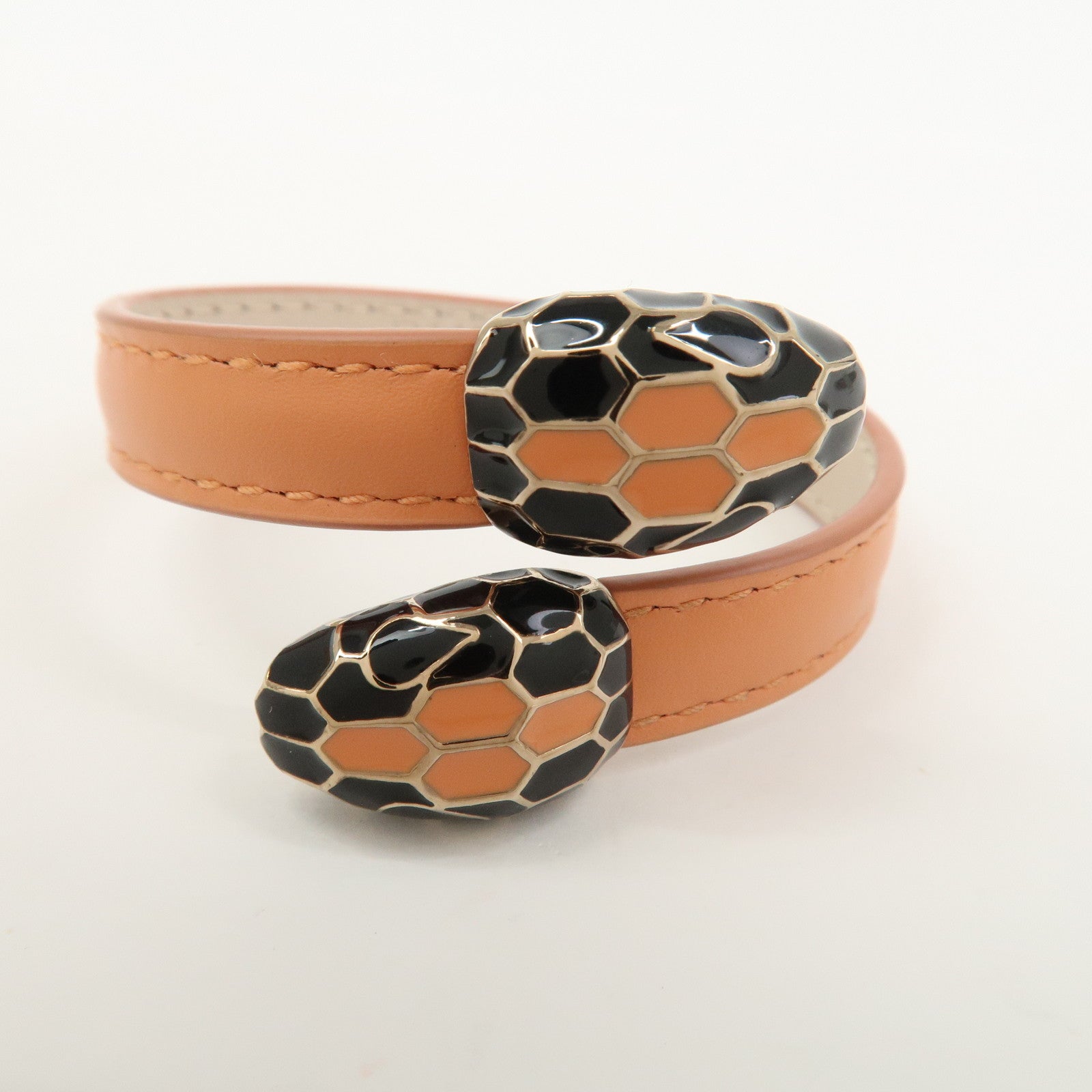 BVLGARI Serpenti Logo Leather Metal Bracelet Bangle Orange