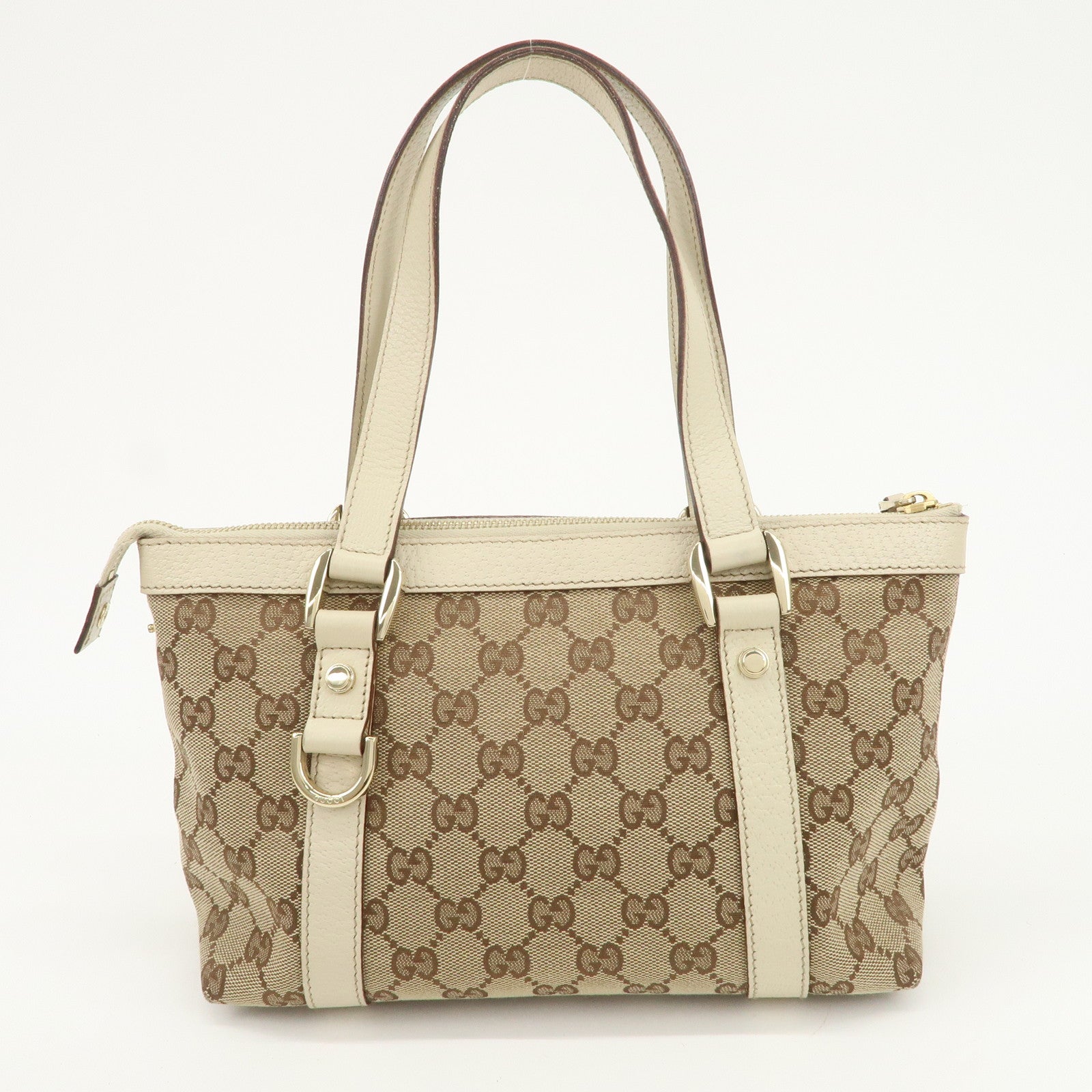 GUCCI Abbey GG Canvas Leather Tote Bag Hand Bag Beige Ivory 141471